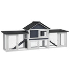 Outdoor Rabbit House 83" 2 Story Deluxe XL Wooden Rabbit Hutch, Big Bunny Cage w/ Ladder and Run, Dark Gray