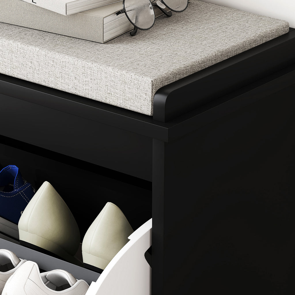 Shoe Storage Bench with Padded Seat Cushion and Flip-Drawer, Entryway Bench, Shoe Cabinet, 24.4x10.2x18.7 Inches, Black