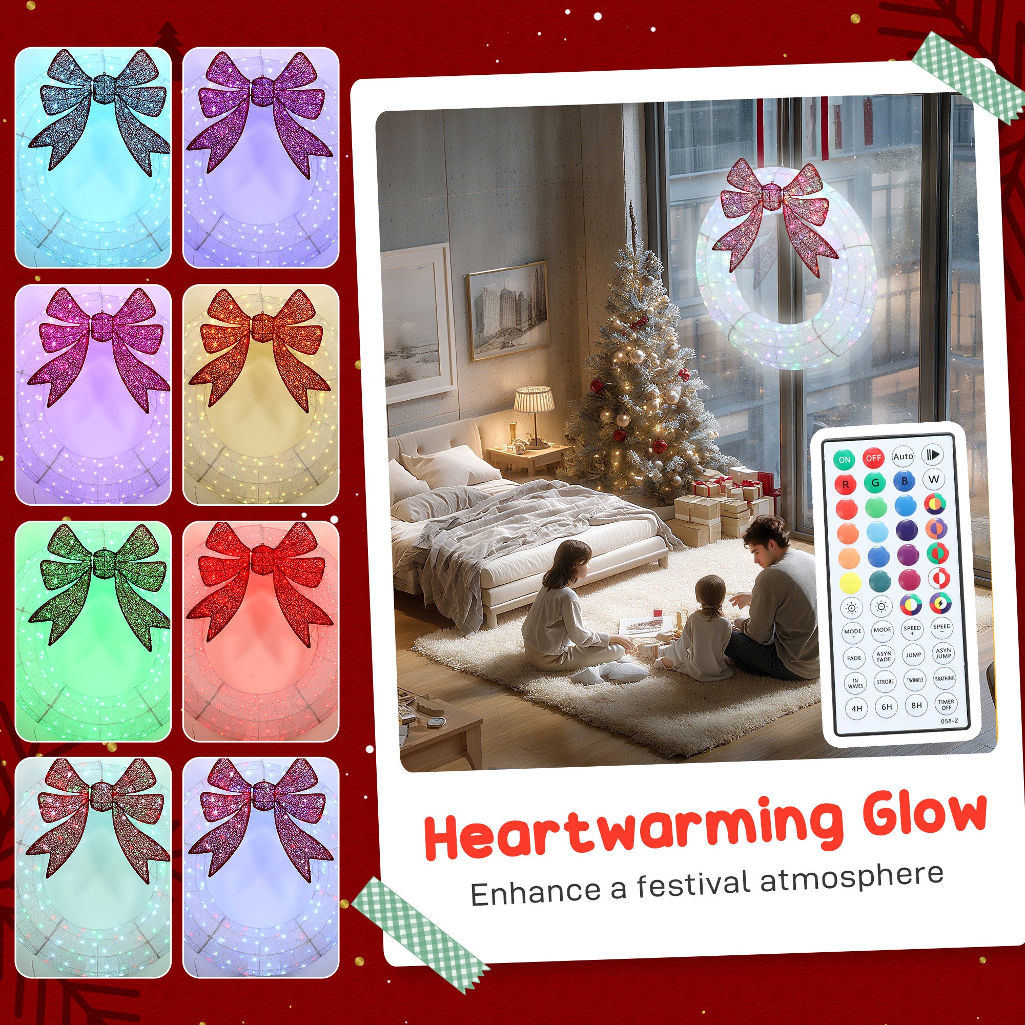 48 Inch Lighted Wreath Decoration with Dual Color LED, Christmas Wreath with Daily Timer, Remote for Indoor Outdoor
