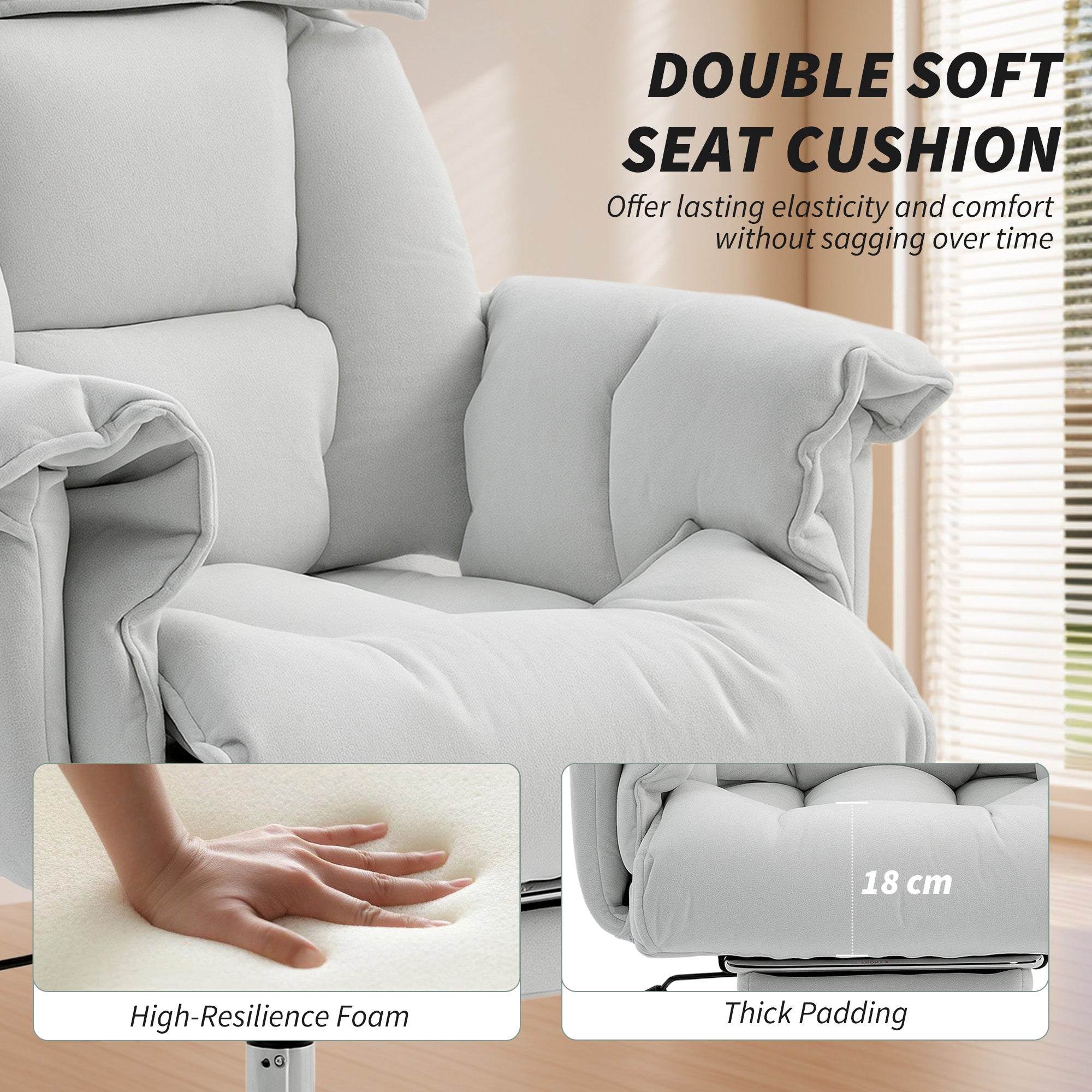 High Back Office Chair, Reclining Desk Chair with Footrest, High Resilience Foam, Rolling Wheels, Cream White