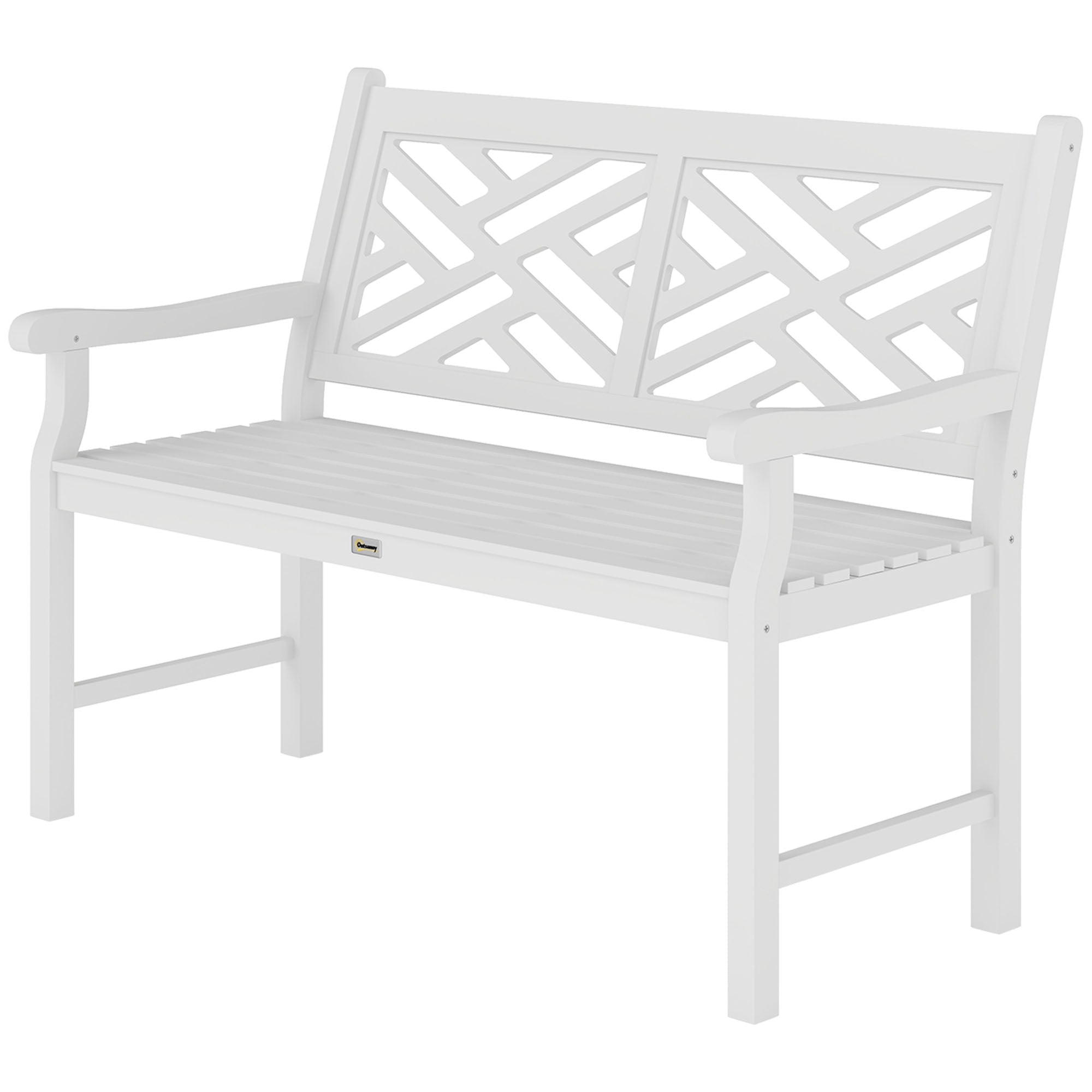 Outdoor Garden Bench, Wooden Frame Patio Bench with Geometric Pattern, 43.25 Inch Weatherproof 2-Person Love Seat for Garden, Lawn, Porch, Yard, Work Entryway, White