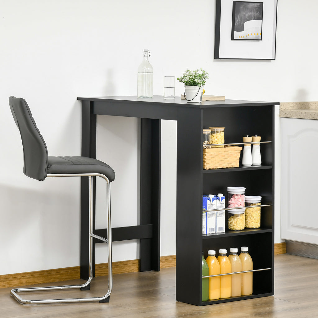 Modern Bar Table Counter Height Dining Table with 3 Storage Shelves for Kitchen, Dining Room, Living Room, Black