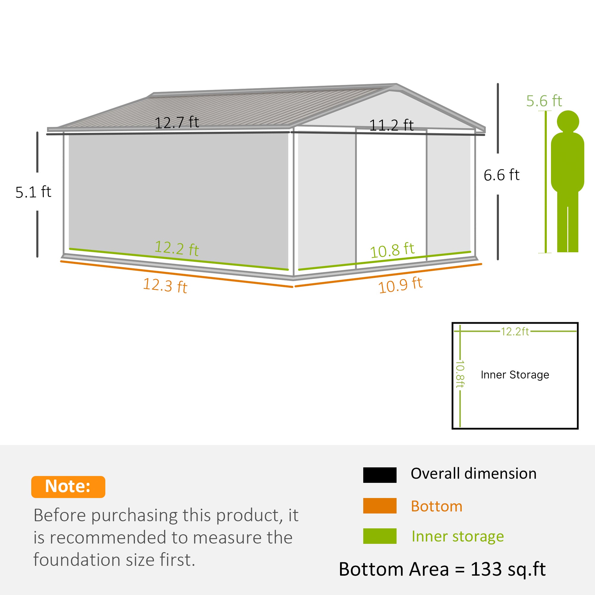 11' x 13' Garden Metal Shed, Storage Shed Utility Storage with Double Locking Doors for Bike, Yard Tools, Dark Gray