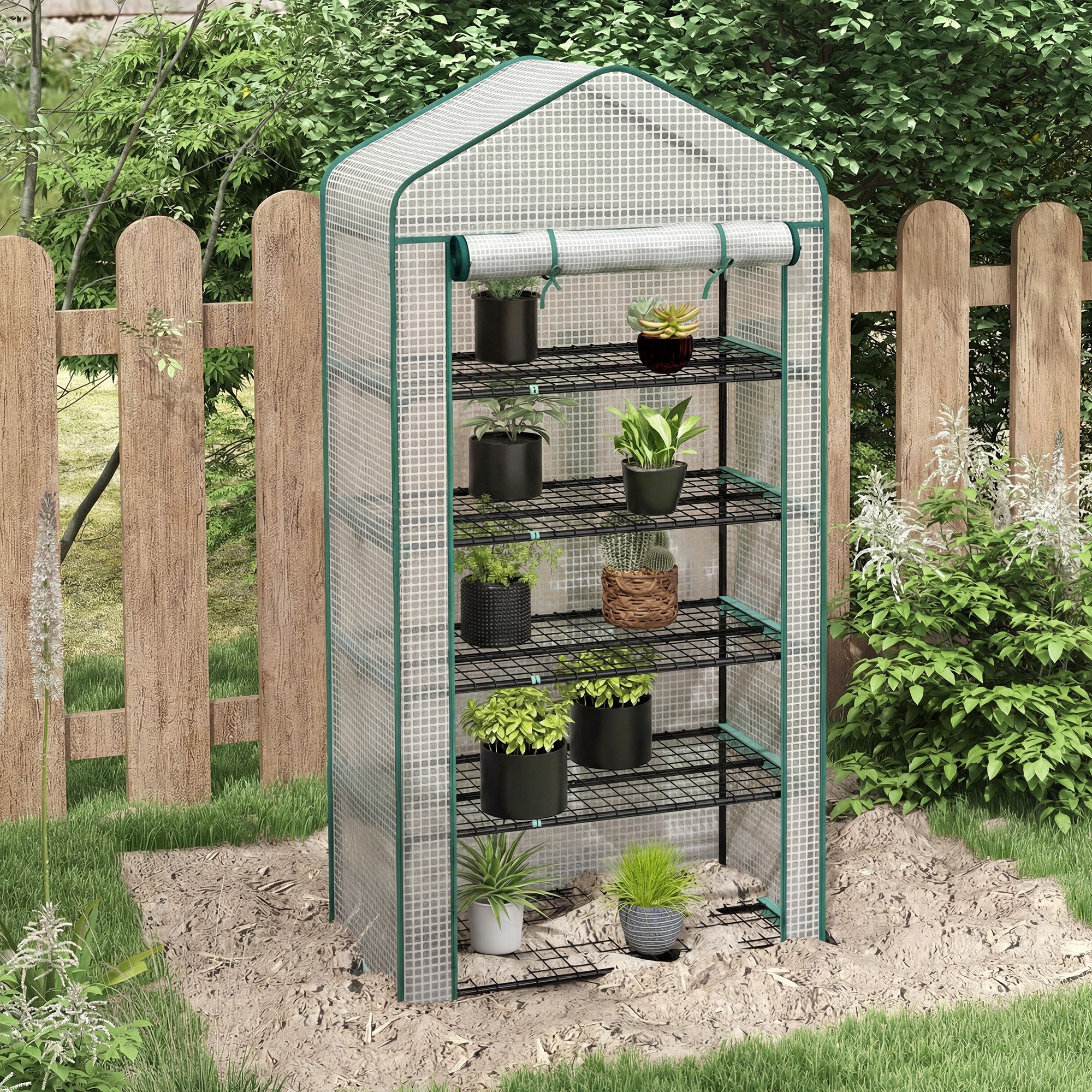 5 Tier Mini Greenhouse, Small Portable Greenhouse with PE Cover, Roll-Up Zippered Door, 76" x 35.4" x 19.3", White