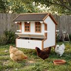 47" Chicken Coop, Wooden Chicken House Raised Rabbit Hutch with Waterproof Roof, Nesting Box and Handles for 3-5 Hens, Poultry Cage Portable Hen Pen for Backyard