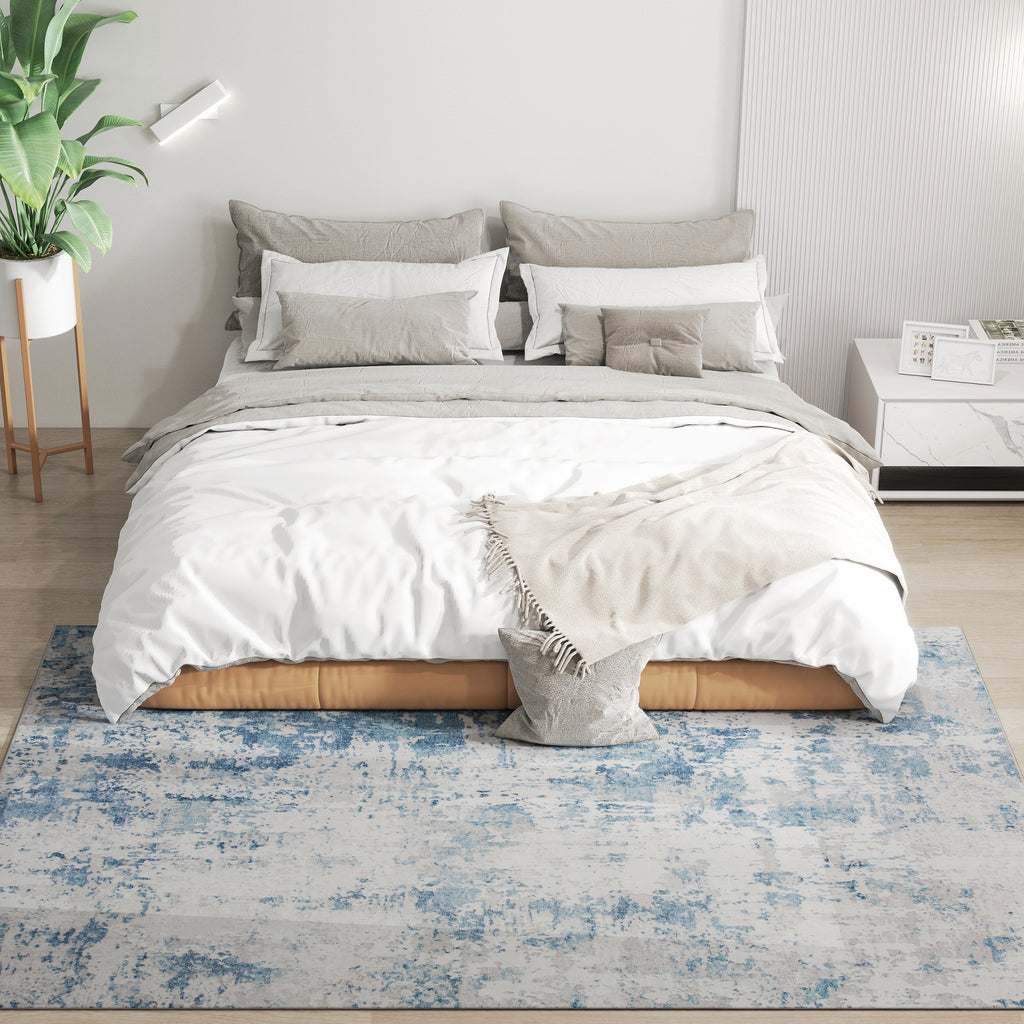 Area Rug 5x7, Machine Washable Rug, Non-Slip Modern Abstract Floor Carpet for Living Room, Bedroom, Dining Room, Blue
