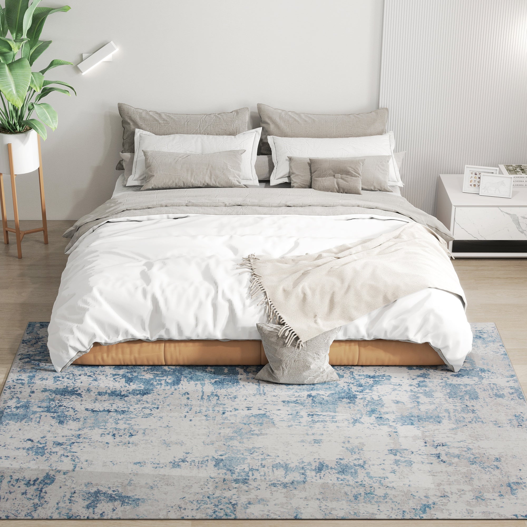 Area Rug 5x7, Machine Washable Rug, Non-Slip Modern Abstract Floor Carpet for Living Room, Bedroom, Dining Room, Blue