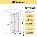 Frameless Double Sliding Shower Door with Silent Rollers, Bathroom Door with Square Tube Track, 60" L x 0.5" W x 74" H, Brushed Nickel