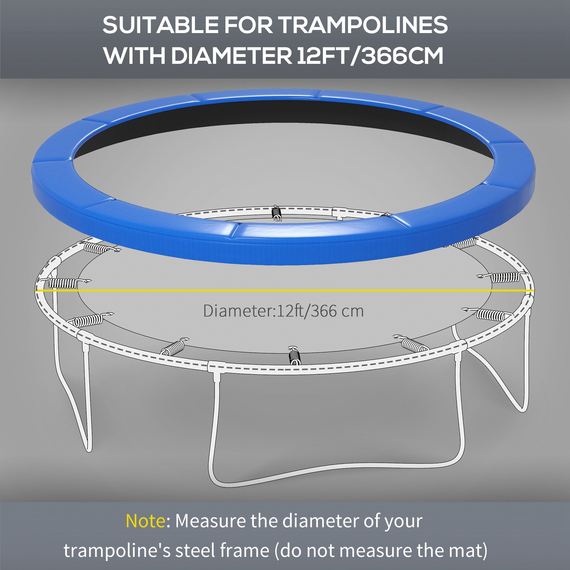 12FT Trampoline Spring Cover, Safety Trampoline Pad Replacement, Waterproof and Tear Resistant, All Weather Trampoline Accessories, No Holes for Pole, Blue