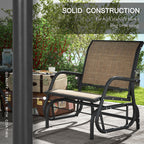 2 Pieces Outdoor Glider Chair, Steel Swing Chai with Curved Armrests for Porch, Garden, Poolside, Balcony, Mixed Brown