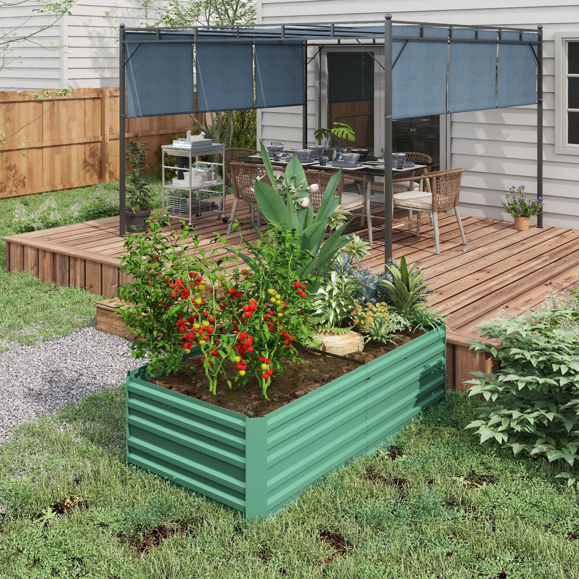 Galvanized Raised Garden Bed, Steel Outdoor Planters with Reinforced Rods, 71" x 36" x 23", Light Green
