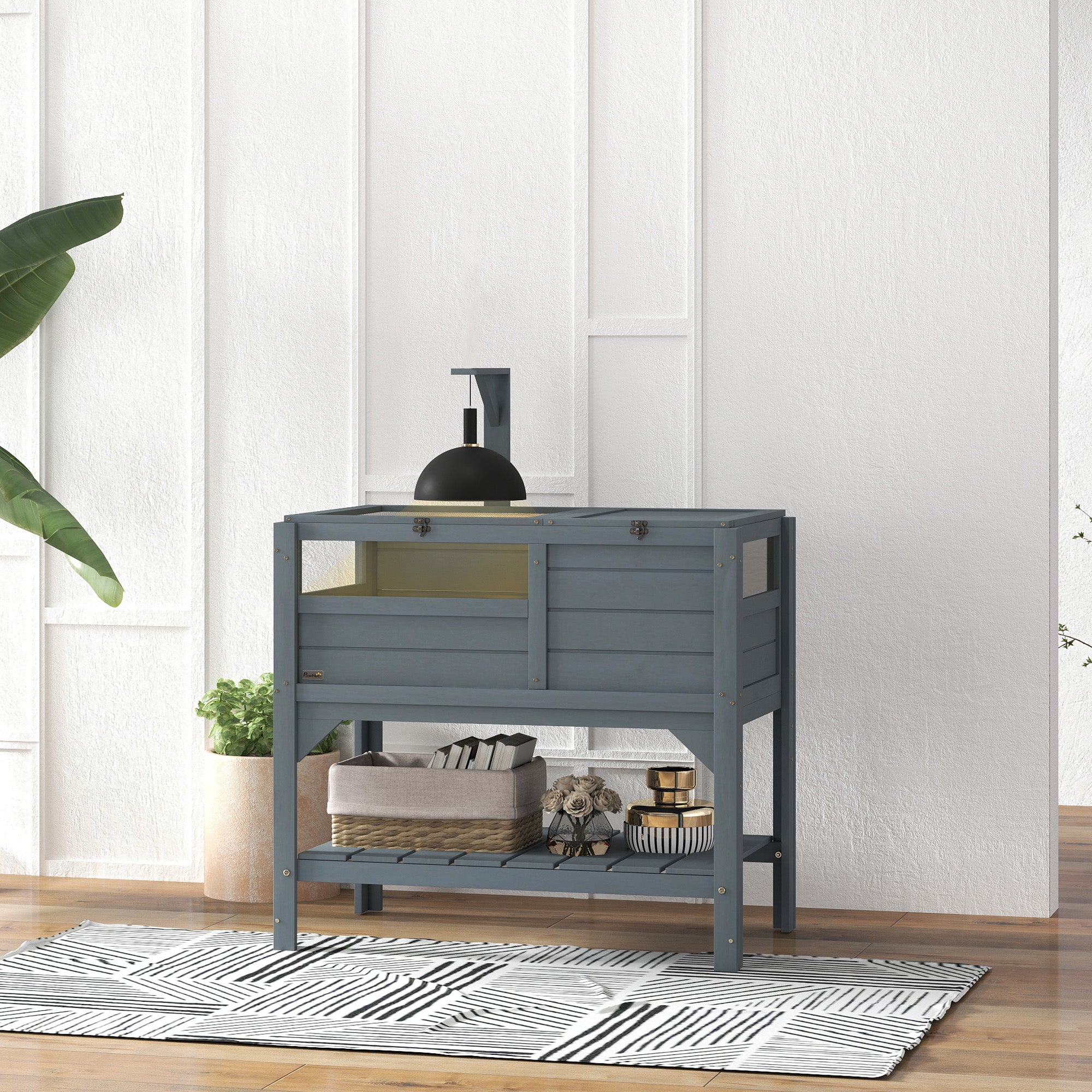Tortoise Habitat with Shelf Storage Tortoise Gift Accessory with Weather Protection for Indoor, Gray