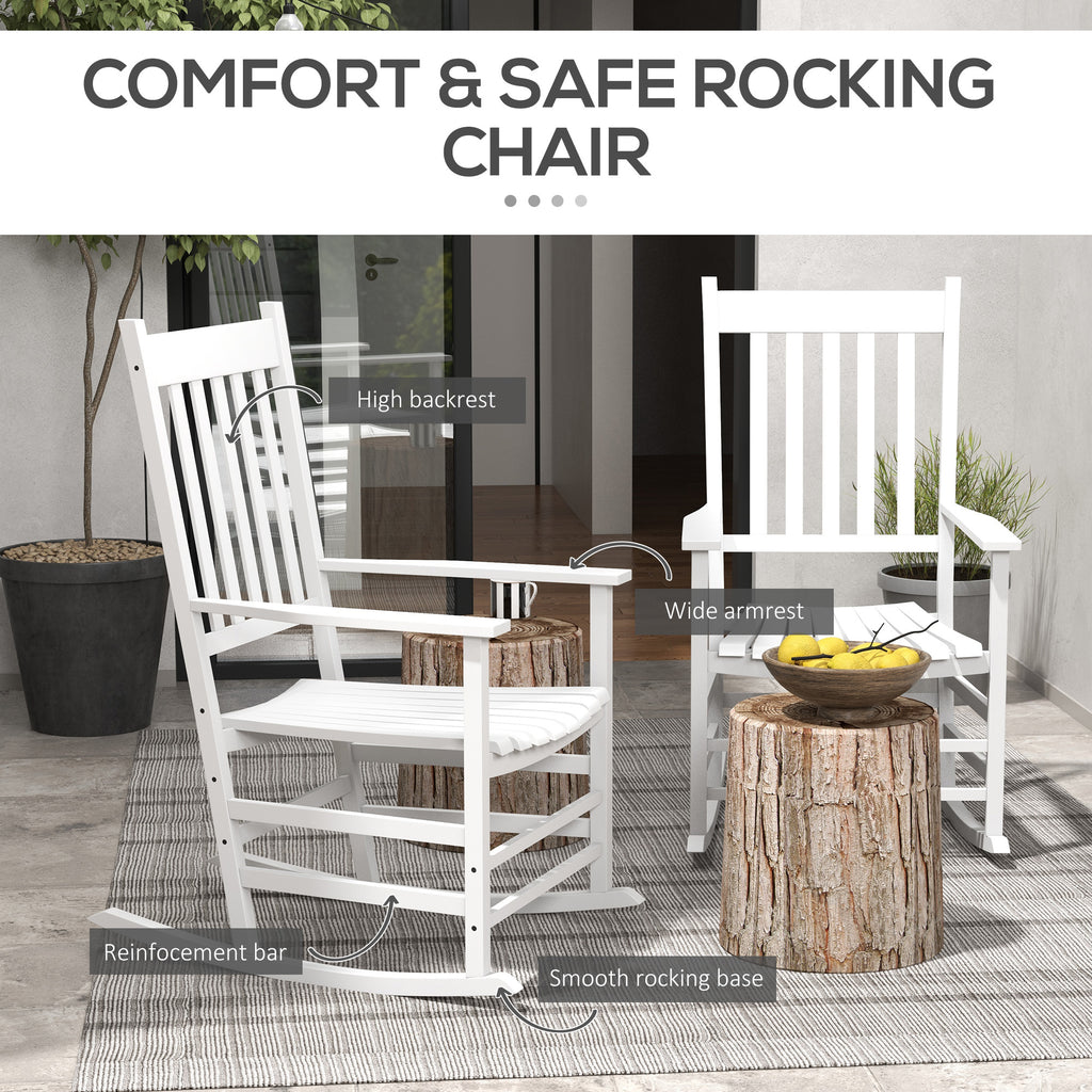 Wooden Rocking Chair Set, Curved Armrests, High Back, Slatted Seat Outdoor Rocker Set, White