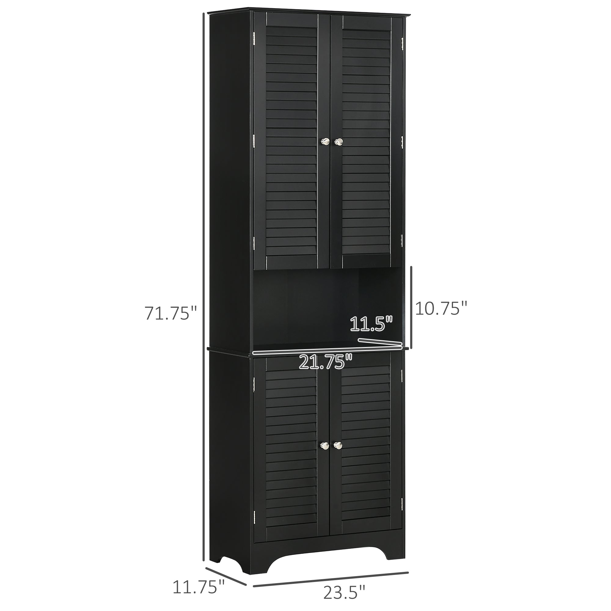 Tall Narrow Bathroom Storage Cabinet with Doors and Shelf Adjustability, Freestanding Linen Cabinet with 2 Cabinets and Countertop, Black