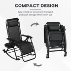 2 Outdoor Rocking Chairs Foldable Reclining Zero Gravity Lounge Rockers w/ Pillow Cup & Phone Holder, Black