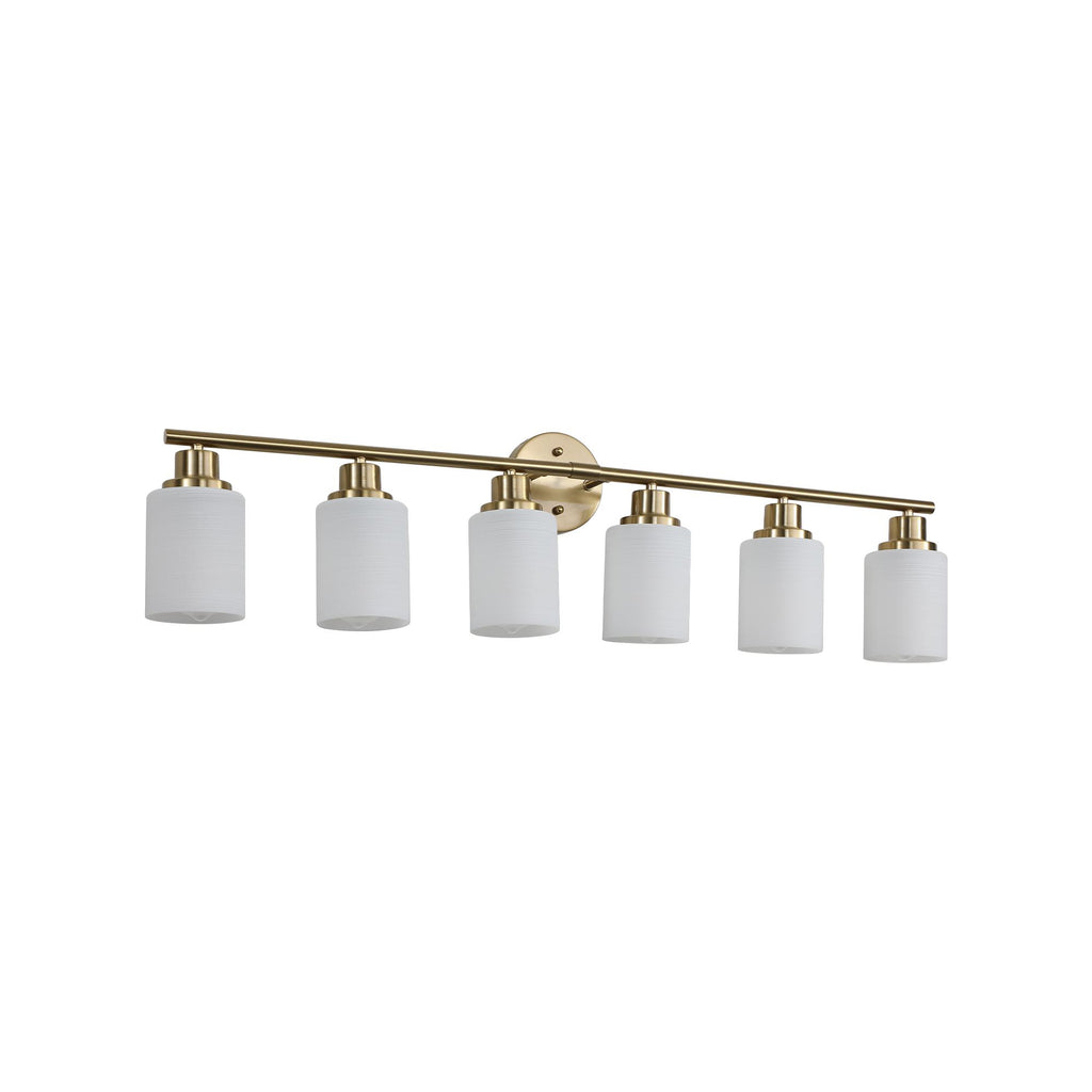38.5" Modern 6-Light Vanity Wall Sconce with Frosted Glass Shades, Golden Finish, Easy Installation, 38.5" L x 6.5" W x 10" H, Gold
