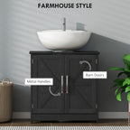 Farmhouse Pedestal Sink Storage Cabinet, Bathroom Sink Cabinet with 2 Barn Doors and Adjustable Shelf, Distressed Black