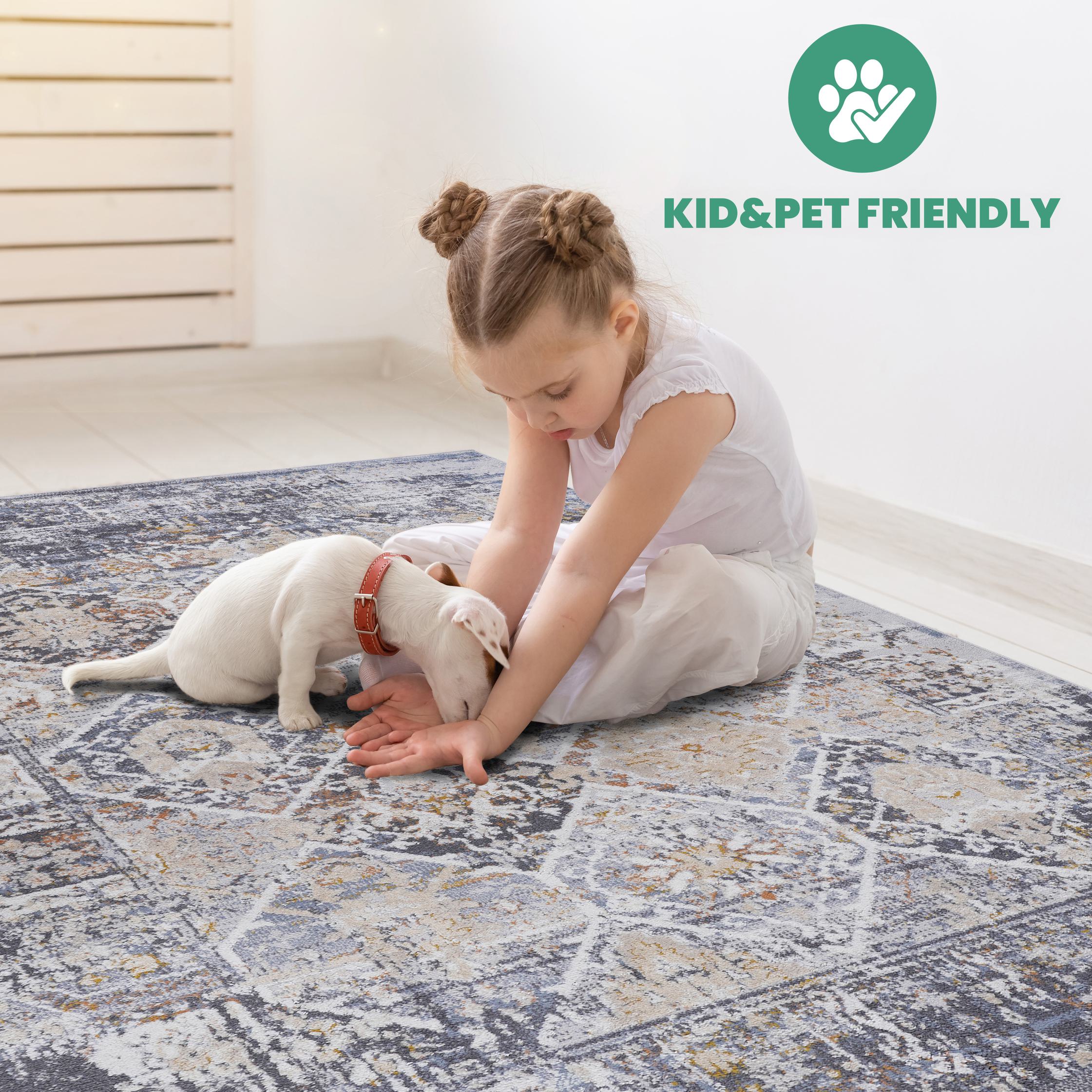 Naar 8x10 Stain-Resistant Area Rug with Non-Shedding Design and Cotton Backing, Kid and Pet-Friendly Carpet, 120" L x 93" W x 0.3" H, Multicolor