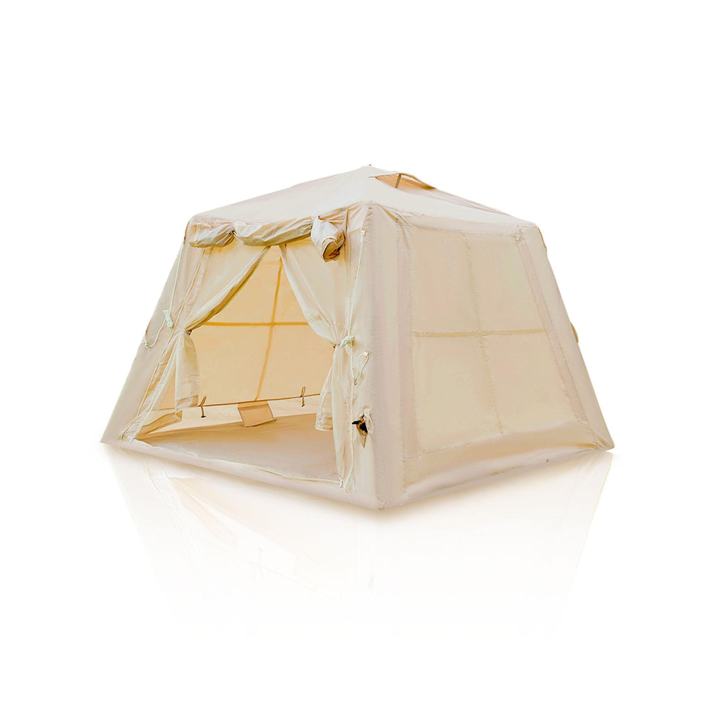 Inflatable Camping Tent with Easy-Setup Blow-Up Design, Waterproof Family Tent with Roll-Up Roof, 94.5″ L x 94.5″ W x 70″ H, Beige