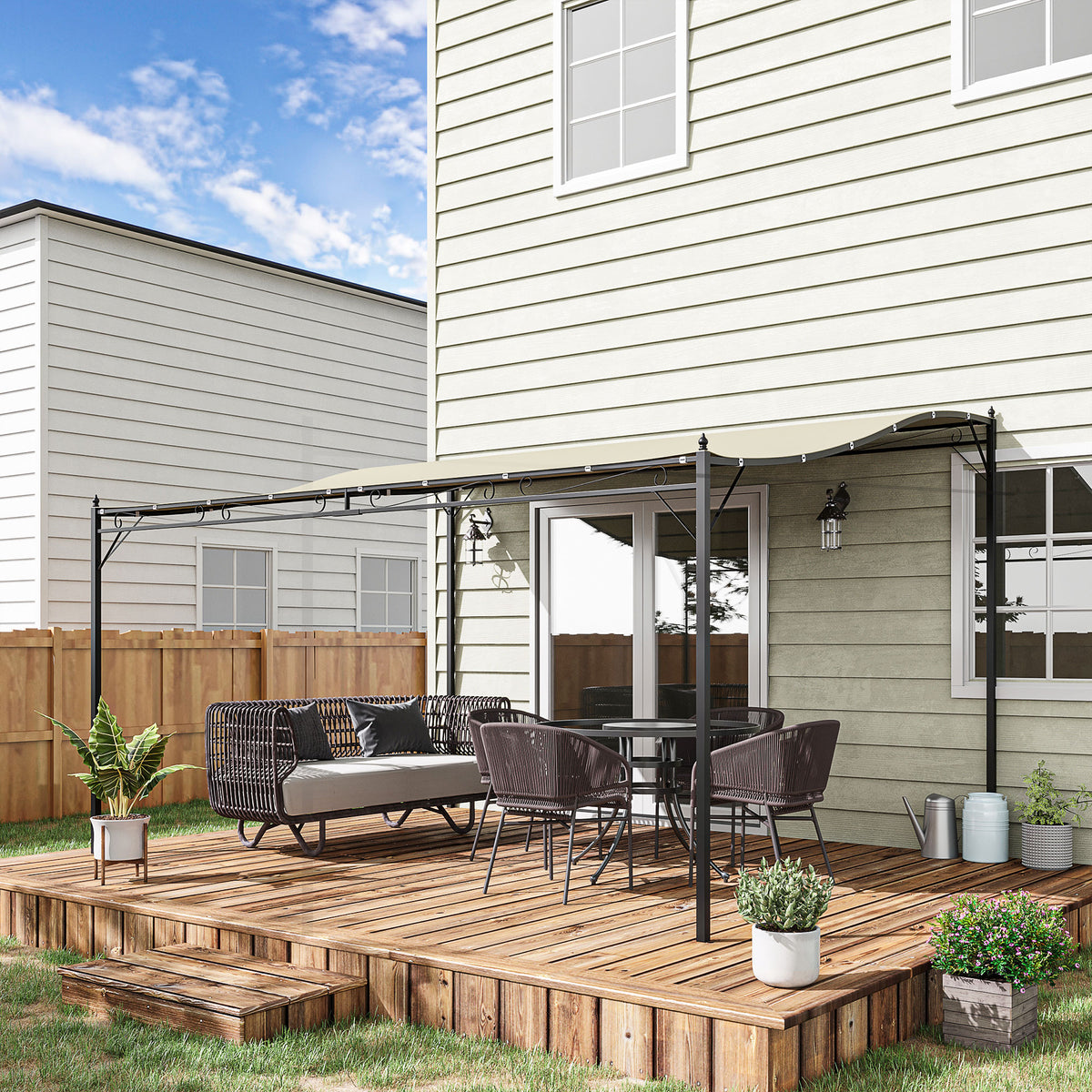 10' x 13' Outdoor Pergola Gazebo, Steel Patio Canopy with Weather-Resistant Fabric and Drainage Holes, Cream White