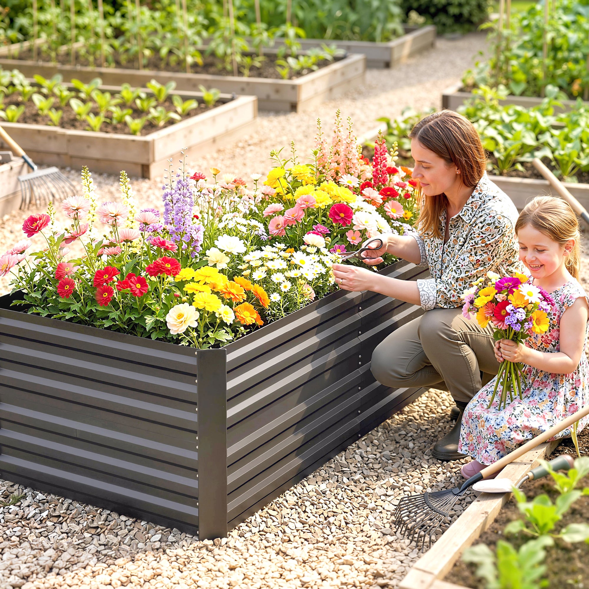 Galvanized Raised Garden Bed, Steel Outdoor Planters with Reinforced Rods, 71" x 36" x 23", Dark Gray