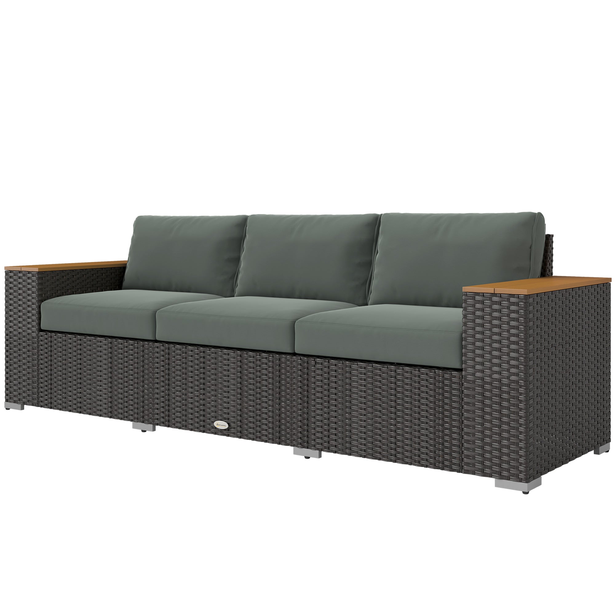3-Seat Outdoor Patio Sofa, PE Wicker Outdoor Couch with Extra Wide Deep Seat, Wide Armrests 4" Cushions, Dark Gray