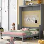 Space-Saving Design Queen Size Murphy Bed with Shelf, Solid Wood and MDF, 86" L x 69.5" W x 87" H, Gray