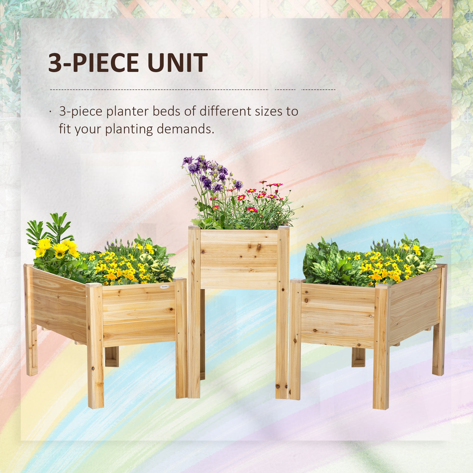 Raised Garden Bed Set of 3, Wooden Elevated Planter Box with Legs and Bed Liner, for Backyard and Patio to Grow Vegetables, Herbs, and Flowers, Natural