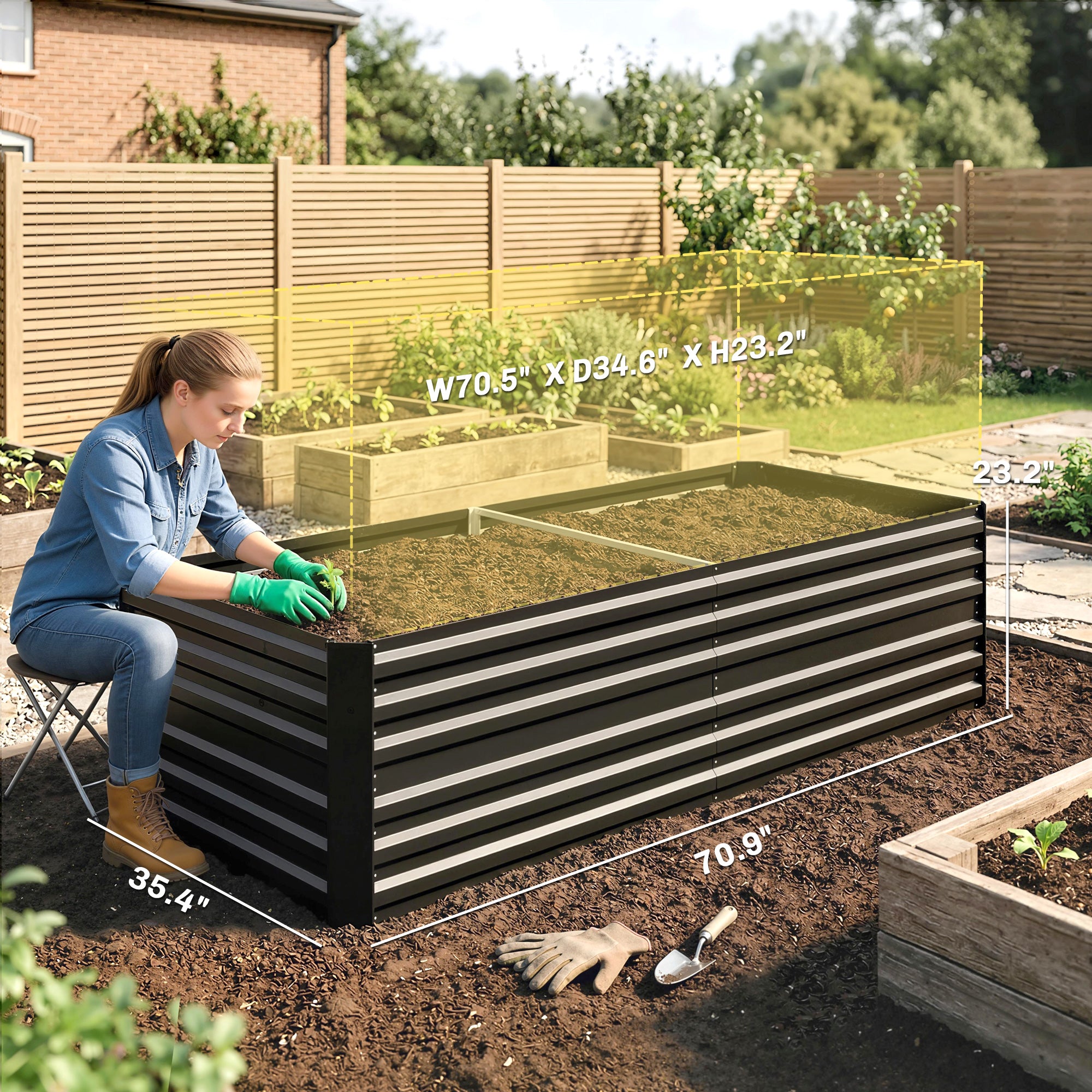 Galvanized Raised Garden Bed, Steel Outdoor Planters with Reinforced Rods, 71" x 36" x 23", Black