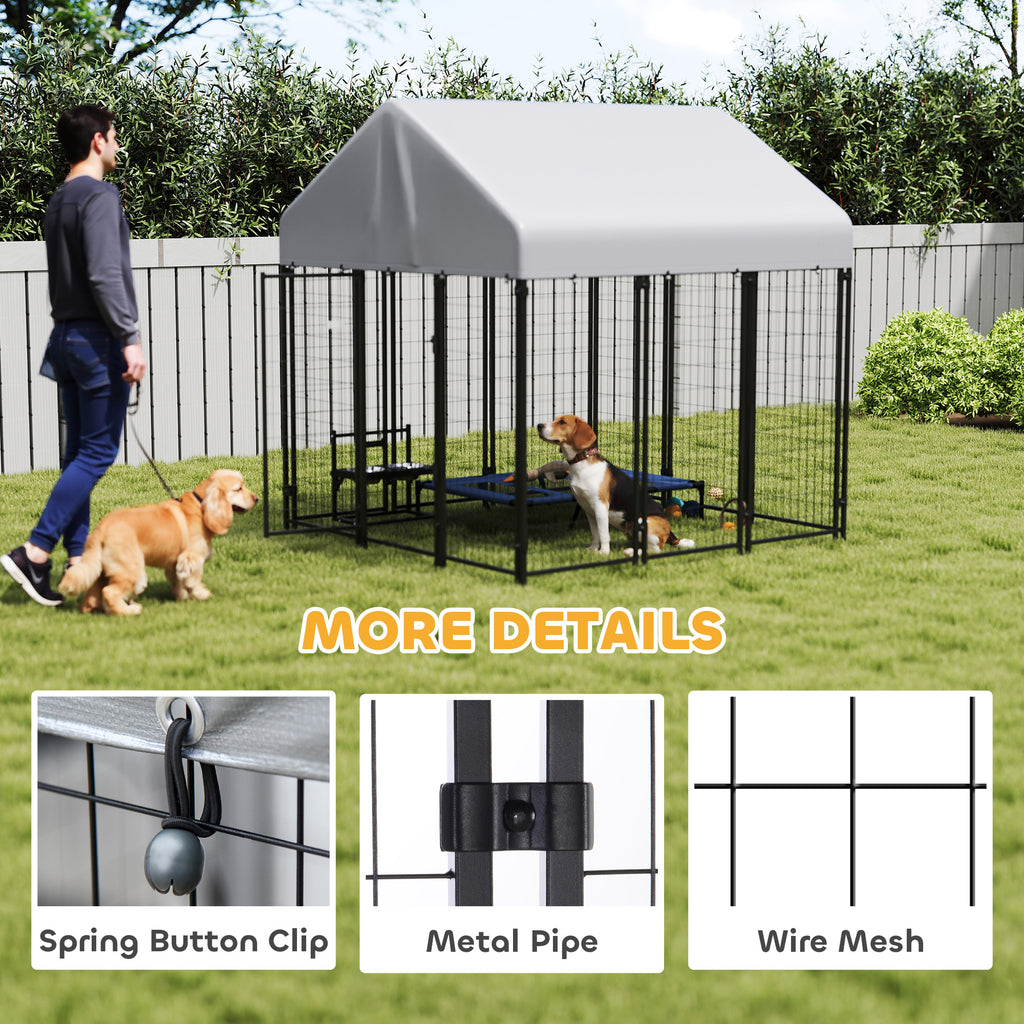 Outdoor Dog Kennel with Roof, 6' x 6' x 6' Heavy Duty Welded Wire Dog Playpen Enclosure with Escape-proof Lock