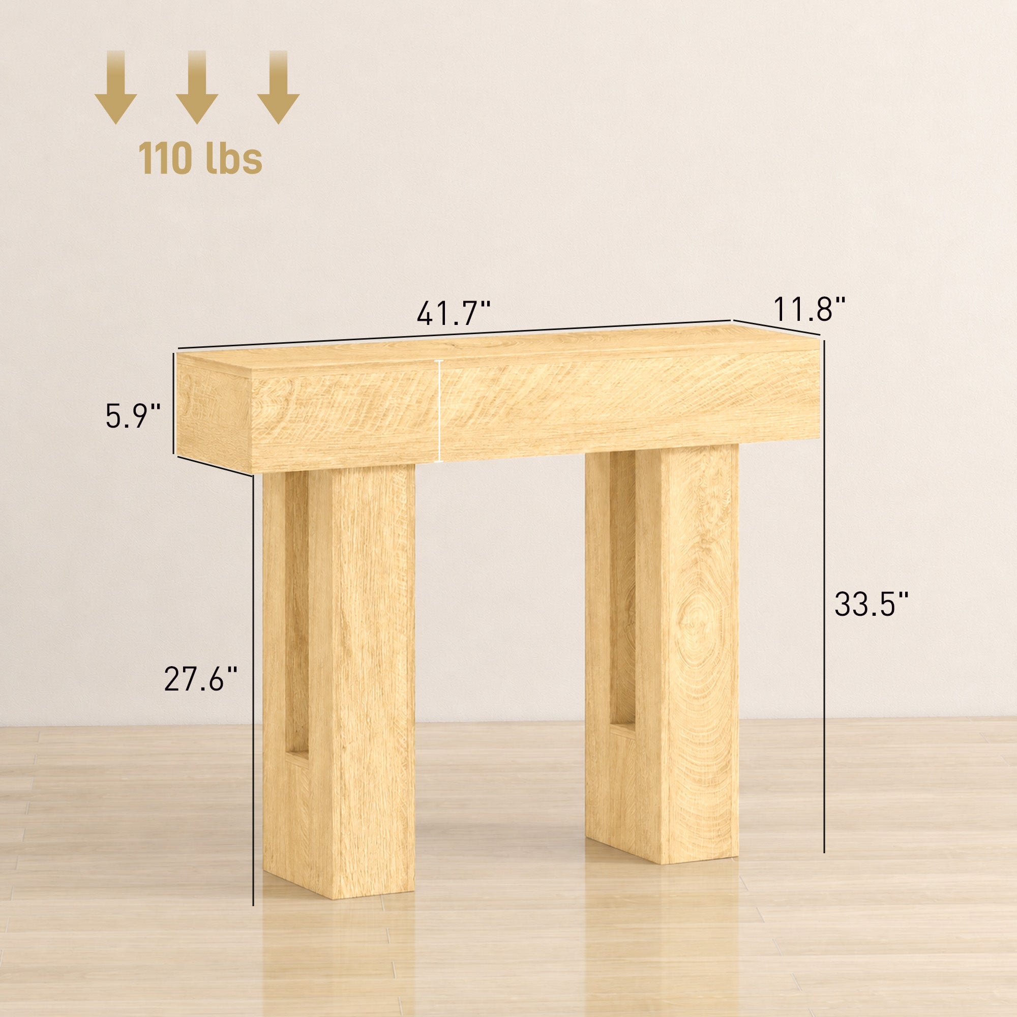 42 Inch Console Table, Sofa Table Behind the Couch with Thickened Tabletop for Living Room, Hallway, Entrance, Oak