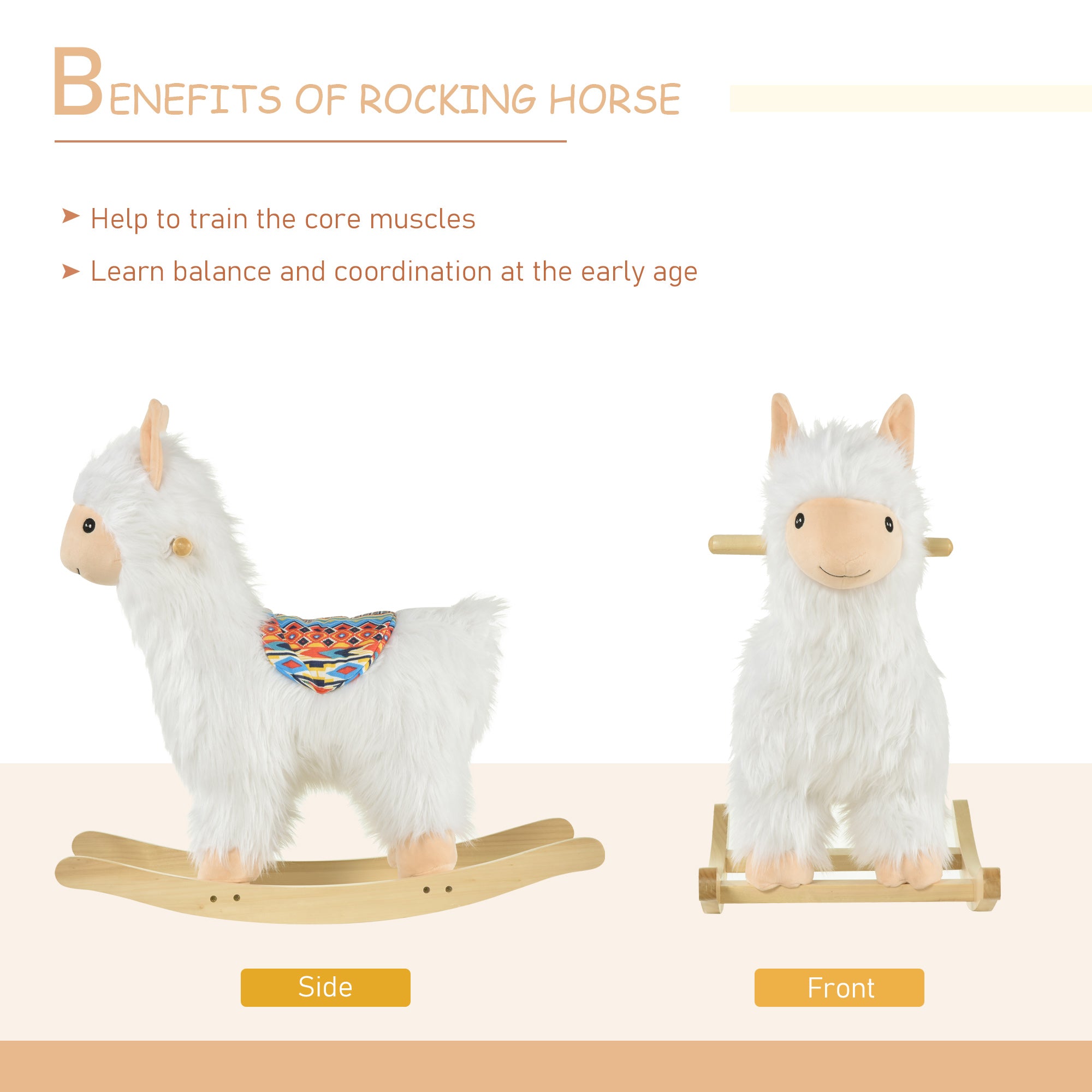 Kids Ride-On Rocking Horse Toy Llama Style Rocker Soft Plush Fabric for Children 3-5 Years