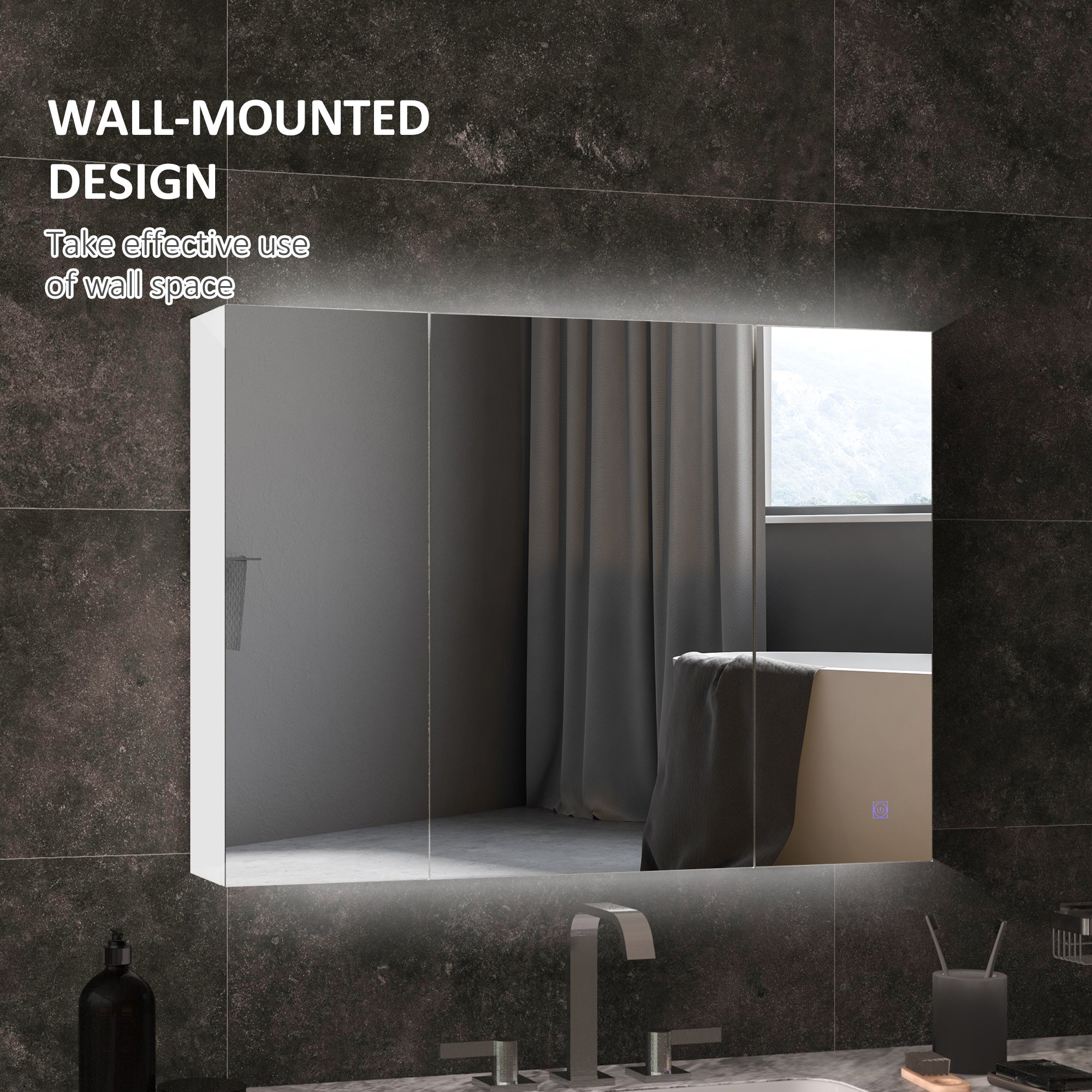 Bathroom Mirror Cabinet with Light, Bathroom Storage Cupboard with USB Charge, Adjustable Shelf, 35.5"W x 25.5"H, White