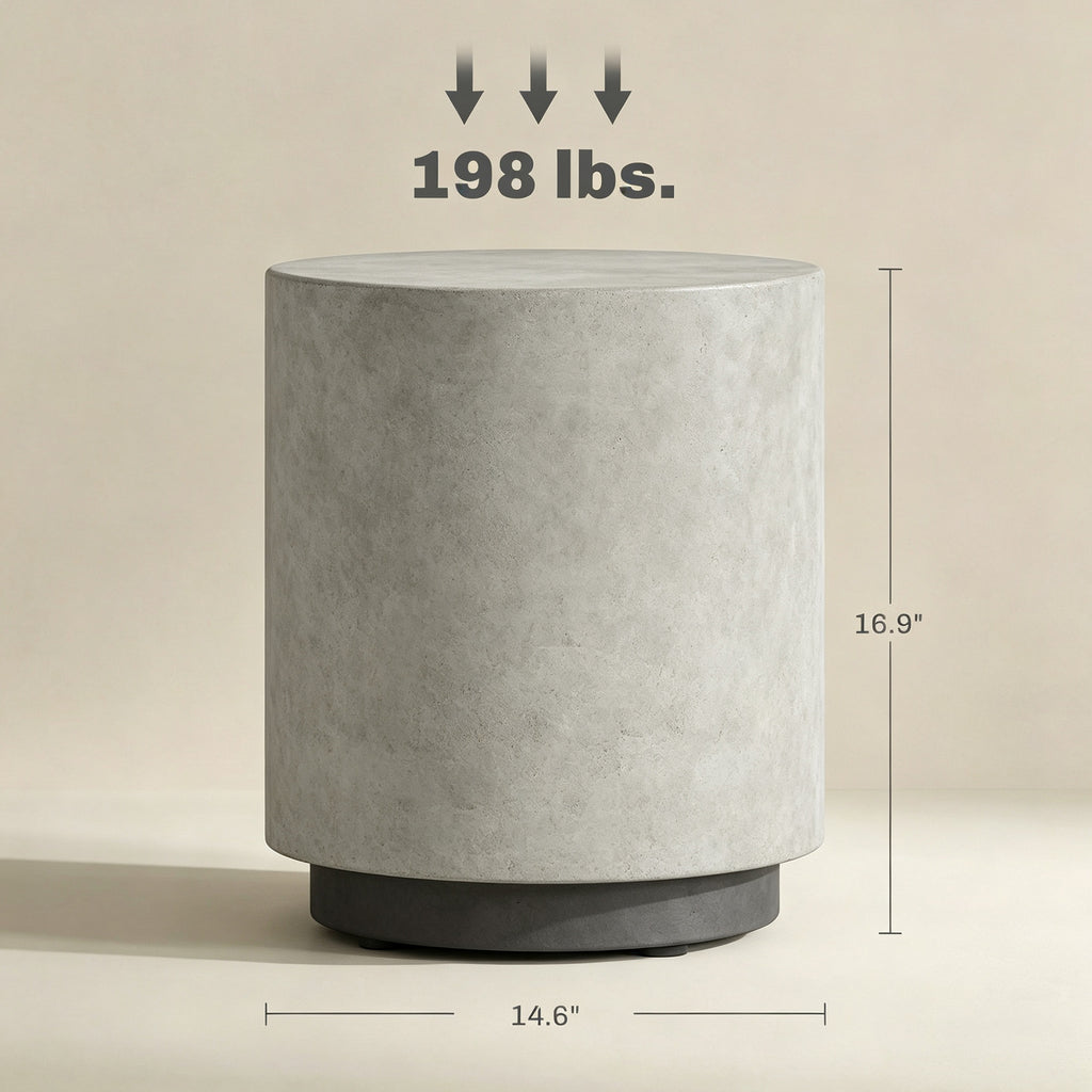 Lightweight Accent Table with Concrete Finish, Round Side Table with 4 Adjustable Feet for Indoor, Outdoor, Gray