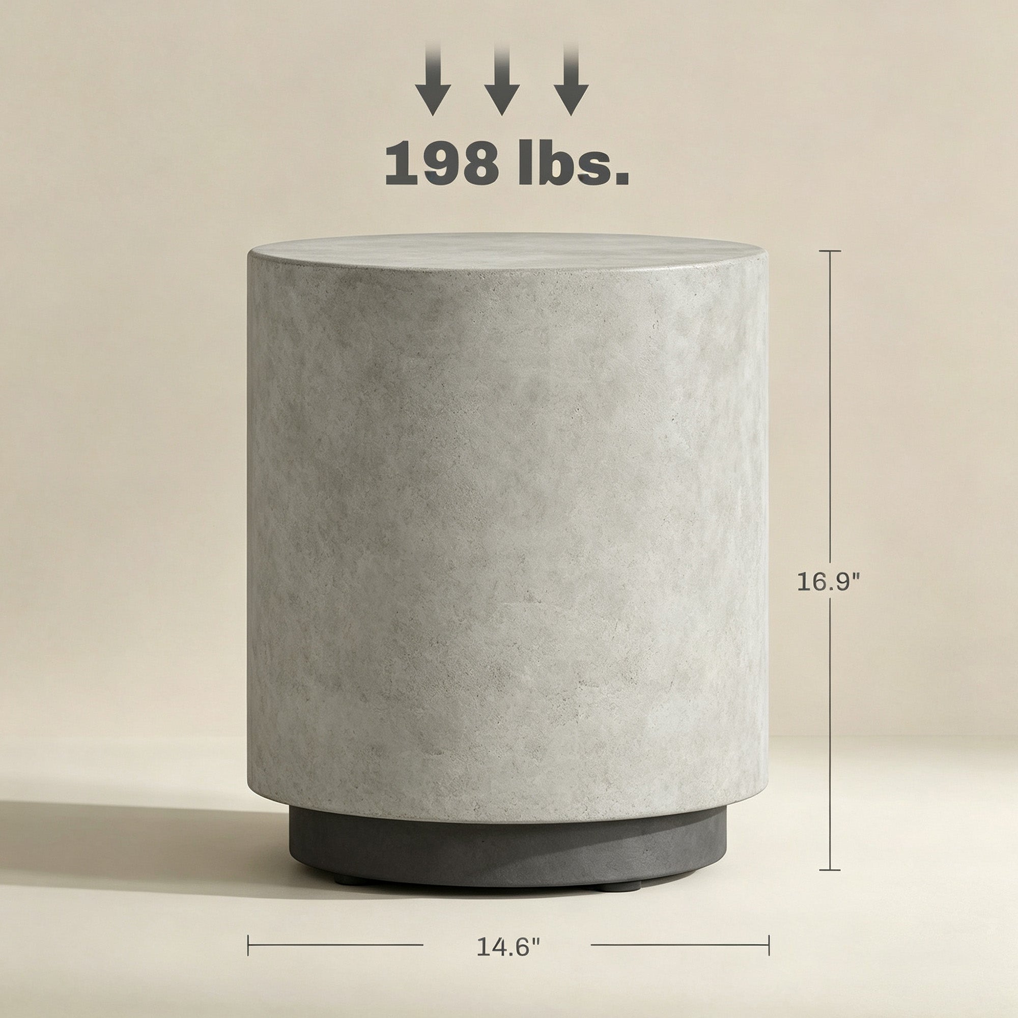 Lightweight Accent Table with Concrete Finish, Round Side Table with 4 Adjustable Feet for Indoor, Outdoor, Gray