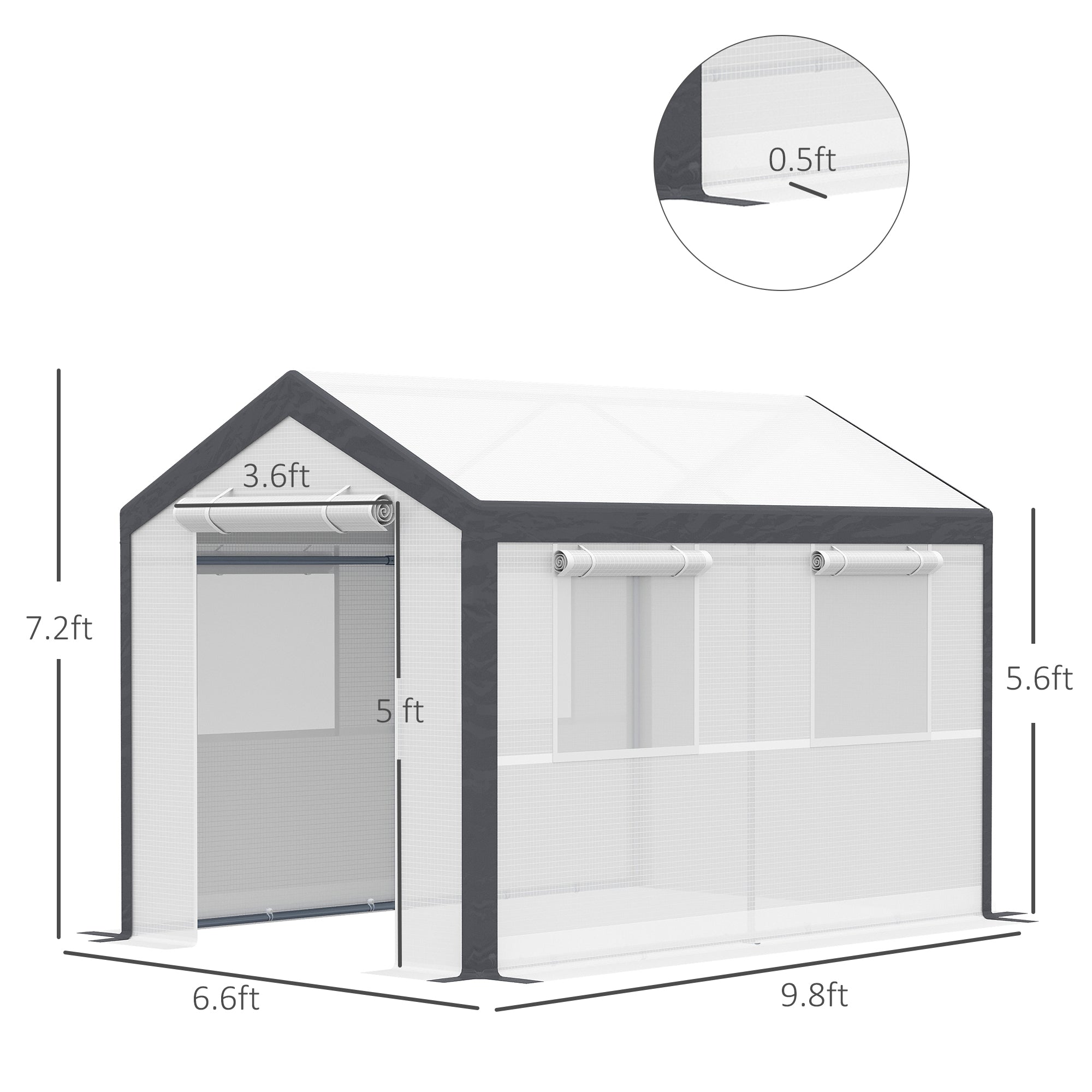 10' x 7' x 7' Greenhouse, Walk-in Outdoor Tunnel Green House with PE Cover, Steel Frame, 2 Roll-Up Zipper Doors & 4 Windows for Flowers, Vegetables, Tropical Plants, White