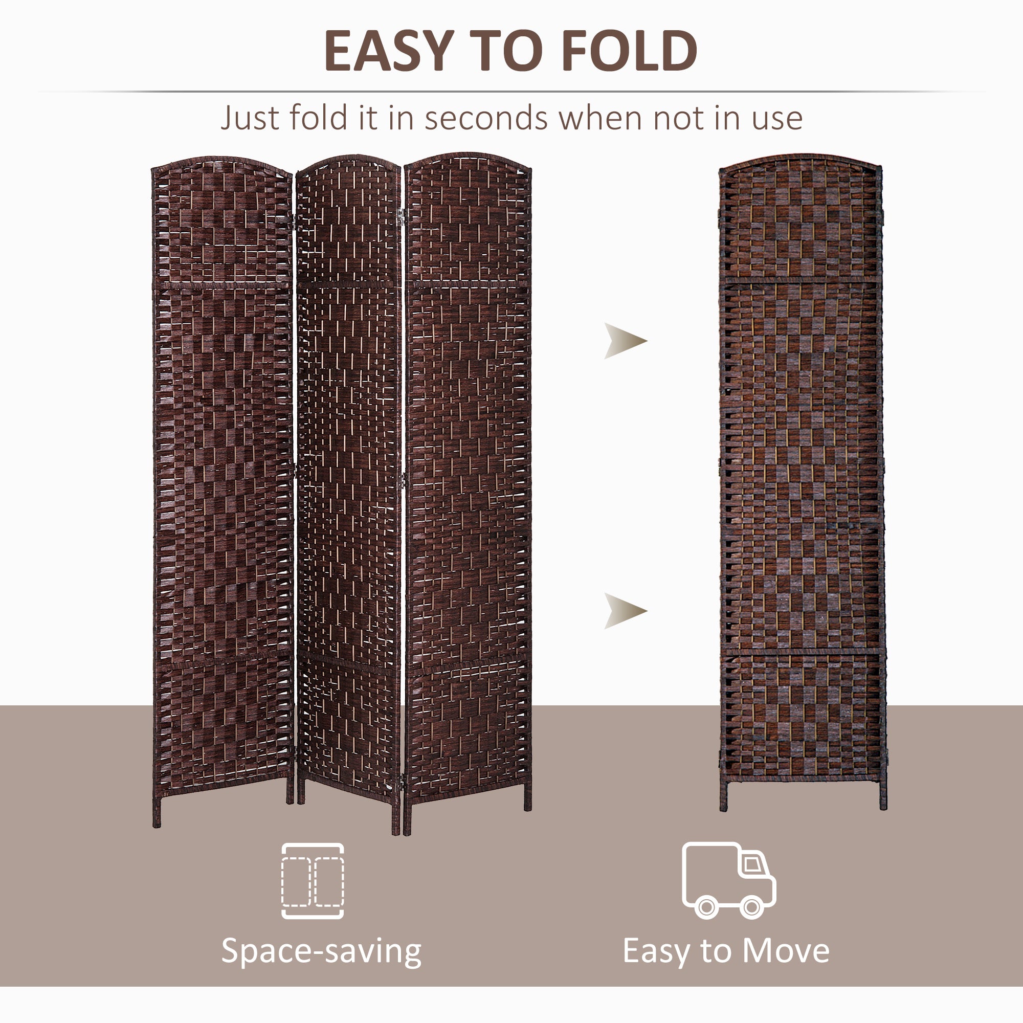 Room Divider 3 Panel, 6FT Tall Folding Privacy Screen, Freestanding Hand-Woven Partition for Room Separation with 360° Hinges, Paper Rope Diamond Weave, Brown