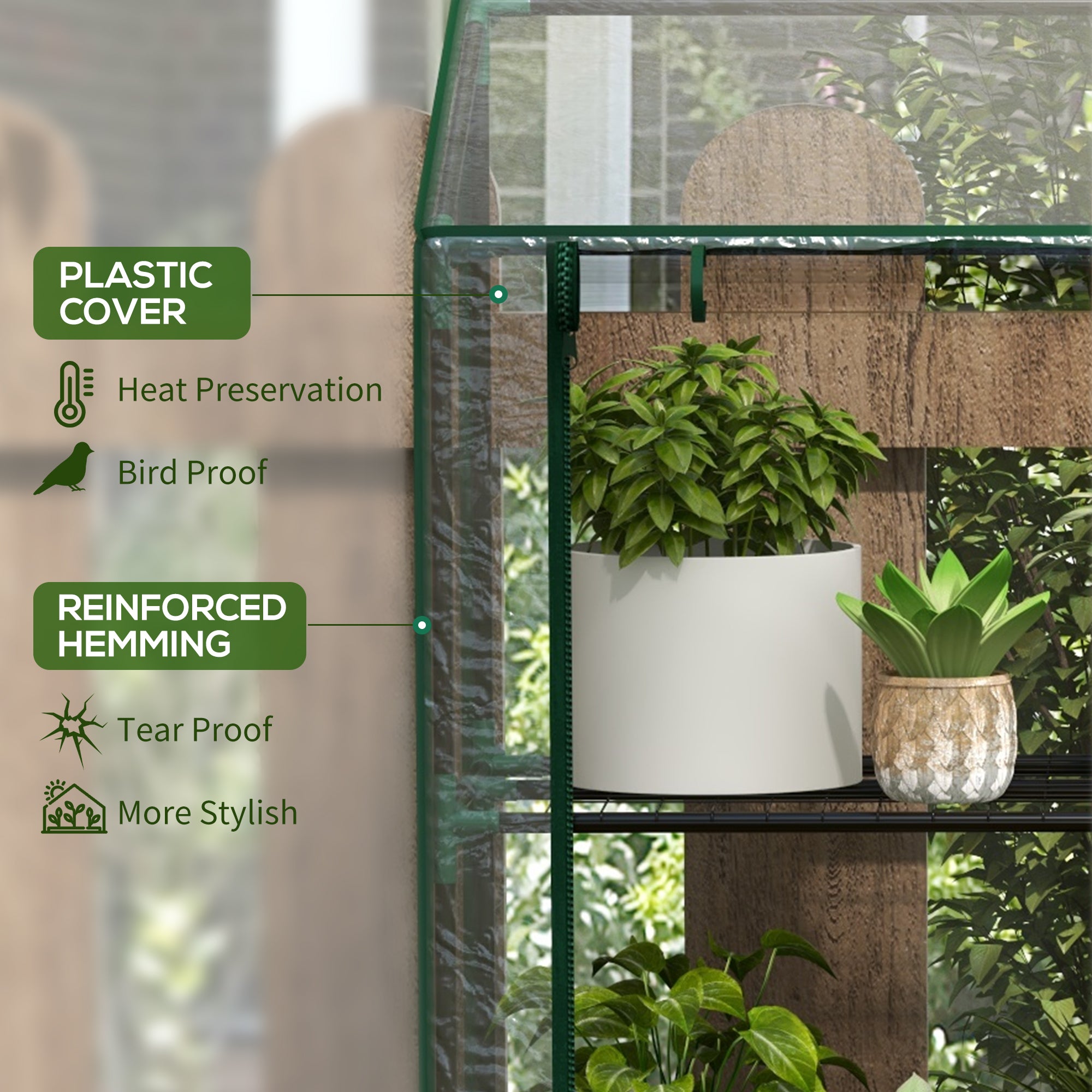 Lean-to Greenhouse, Portable Greenhouse with 3 Tier Shelves, 2 Roll-Up Zippered Doors, 56.3" x 18.1" x 59.4", Clear