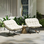 Outdoor Rocking Chair Patio Set of 2, Oversized Rocking Papasan Chairs with Cushions for Garden Porch, 265 lbs., Beige