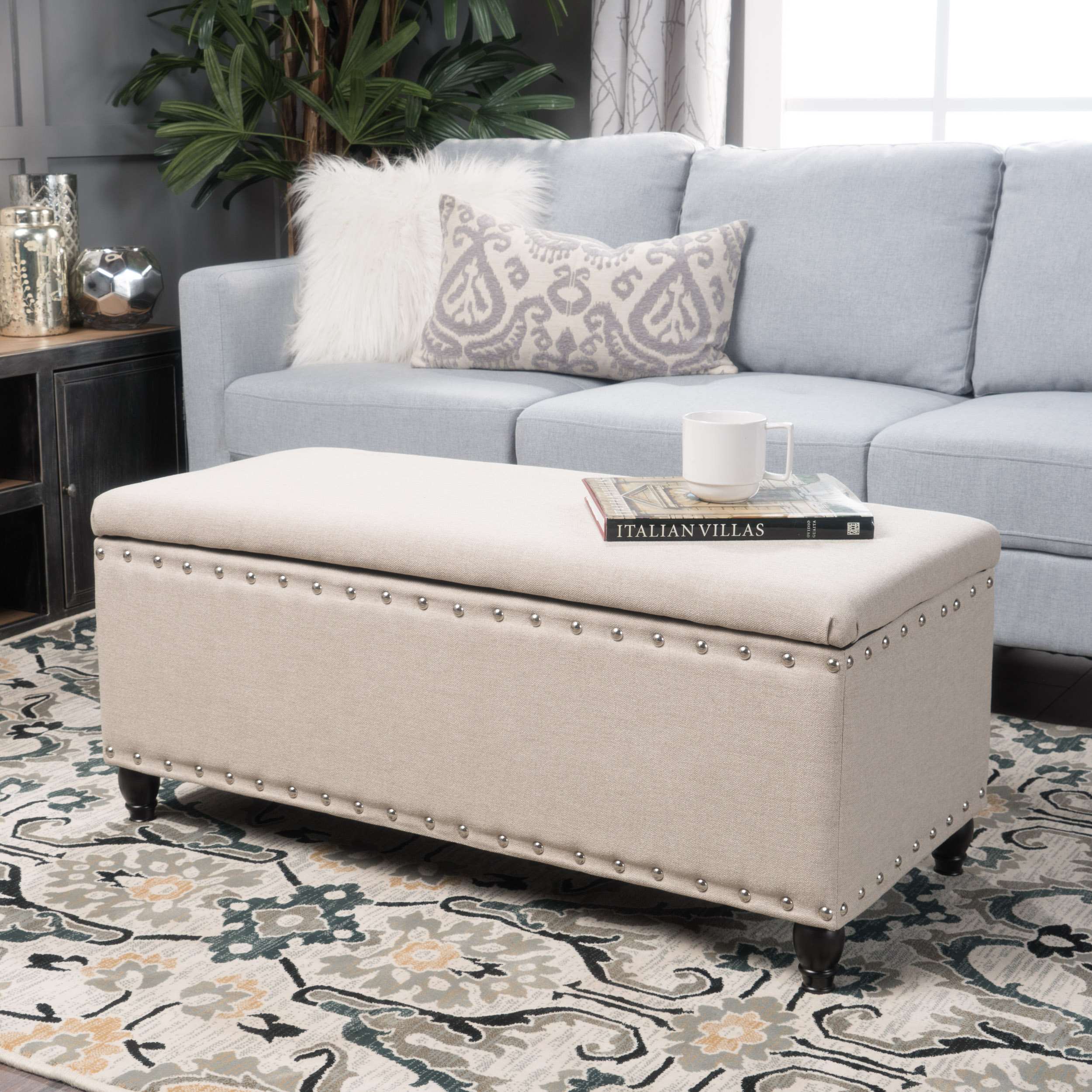 Fabric Storage Ottoman Bench with Solid Wood Construction, Versatile Seating and Storage, 42" L x 18.25" W x 18.25" H, Wheat