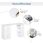 47" Modern Home Office Computer Desk Bookcase Combo Writing Table Workstation with 3 Drawer and Storage Shelf - White