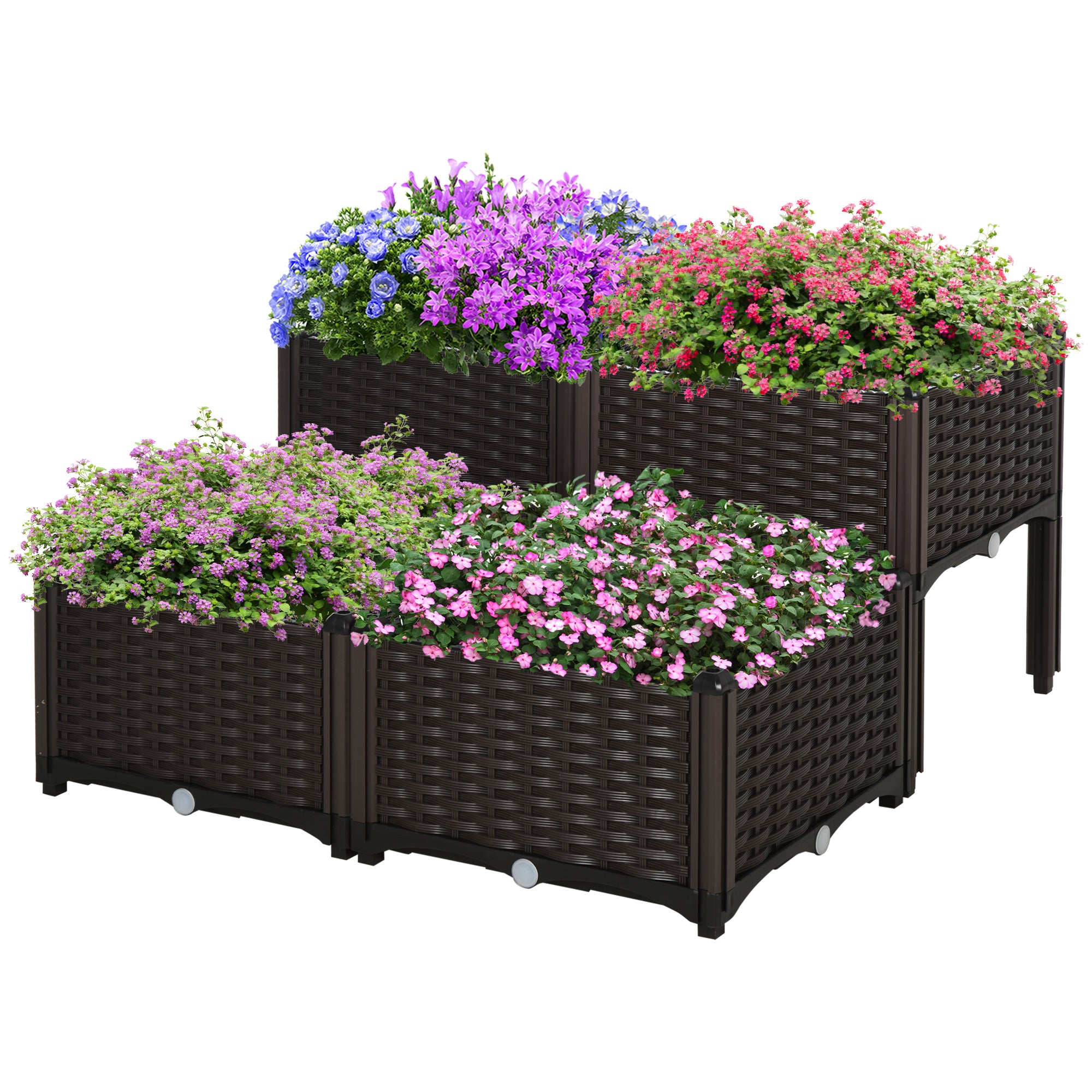4 Piece Raised Garden Bed with Legs, Planter Box Raised Bed to Grow Flowers, Herbs & Vegetables, Brown