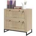 Lockable Filing Cabinet, Boho 2 Drawer File Cabinet with Adjustable Hanging Bar for Letter, A4 and Legal Size, Natural