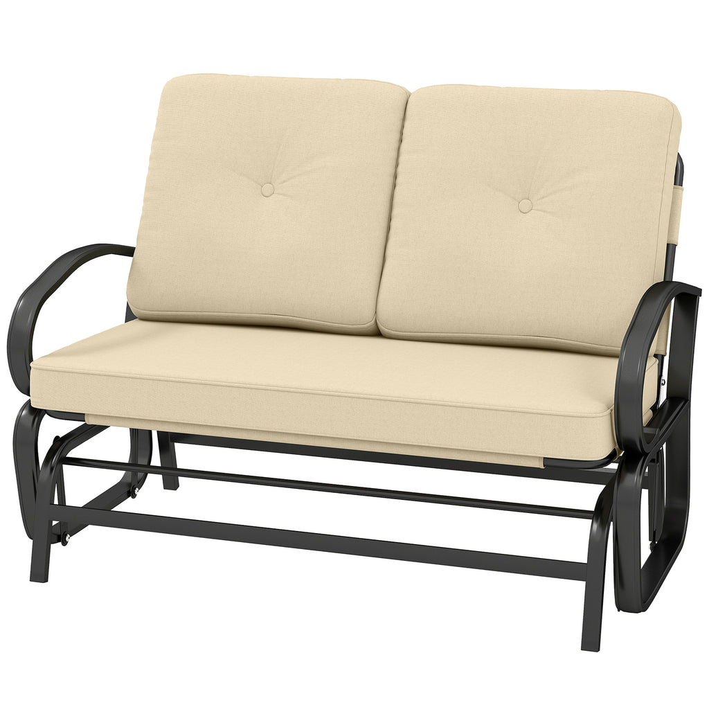 Outdoor Glider Bench, 2-Person Patio Rocker Loveseat with Tufted Cushions, Steel Frame for Porch, Garden Backyard, Beige