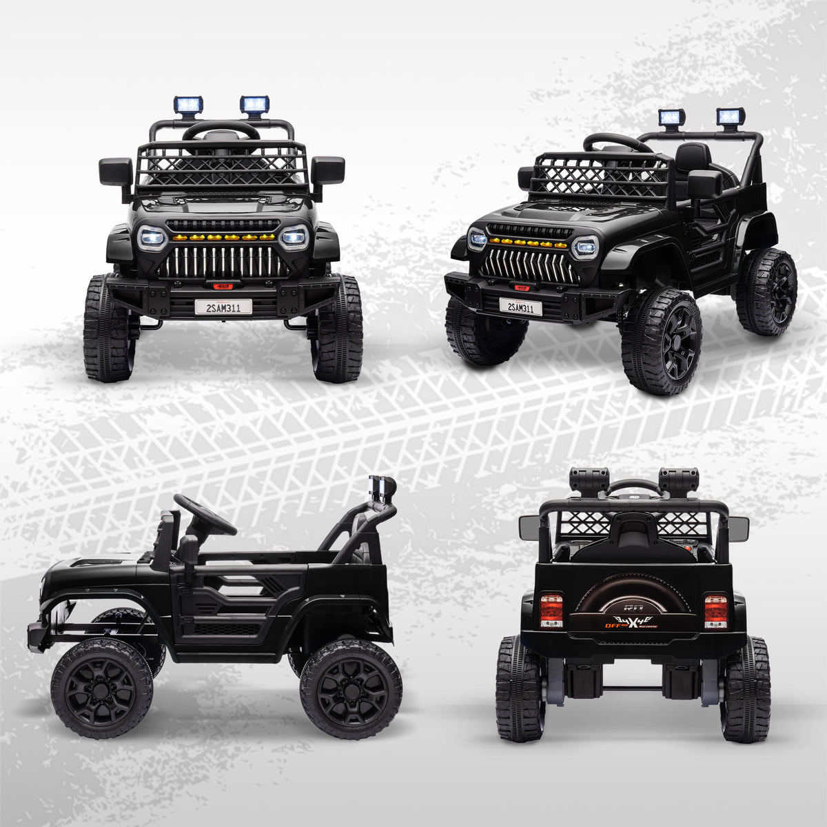 12V Battery Powered Ride On Truck, Kids Electric Car with Spring Suspension, Remote, Horn, USB Music, Black