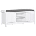 Entryway Shoe Bench Storage Ottoman with Sliding Doors, Adjustable Shelving, 6 Compartments, and Padded Seat, Holds 10 Pairs, White