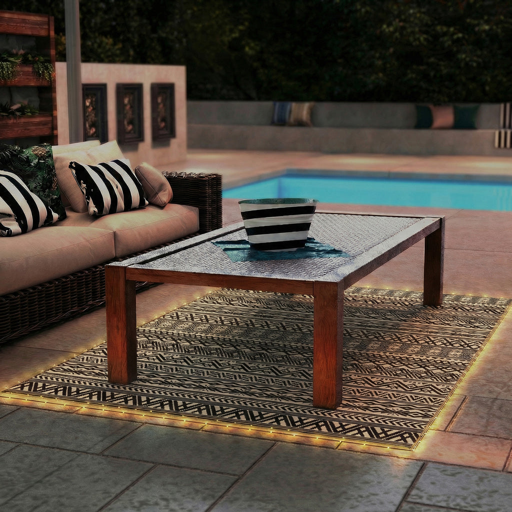 Outdoor Rug Carpet with USB Lights Reversible Patio Rug with Carry Bag for Camping 10' x 8'