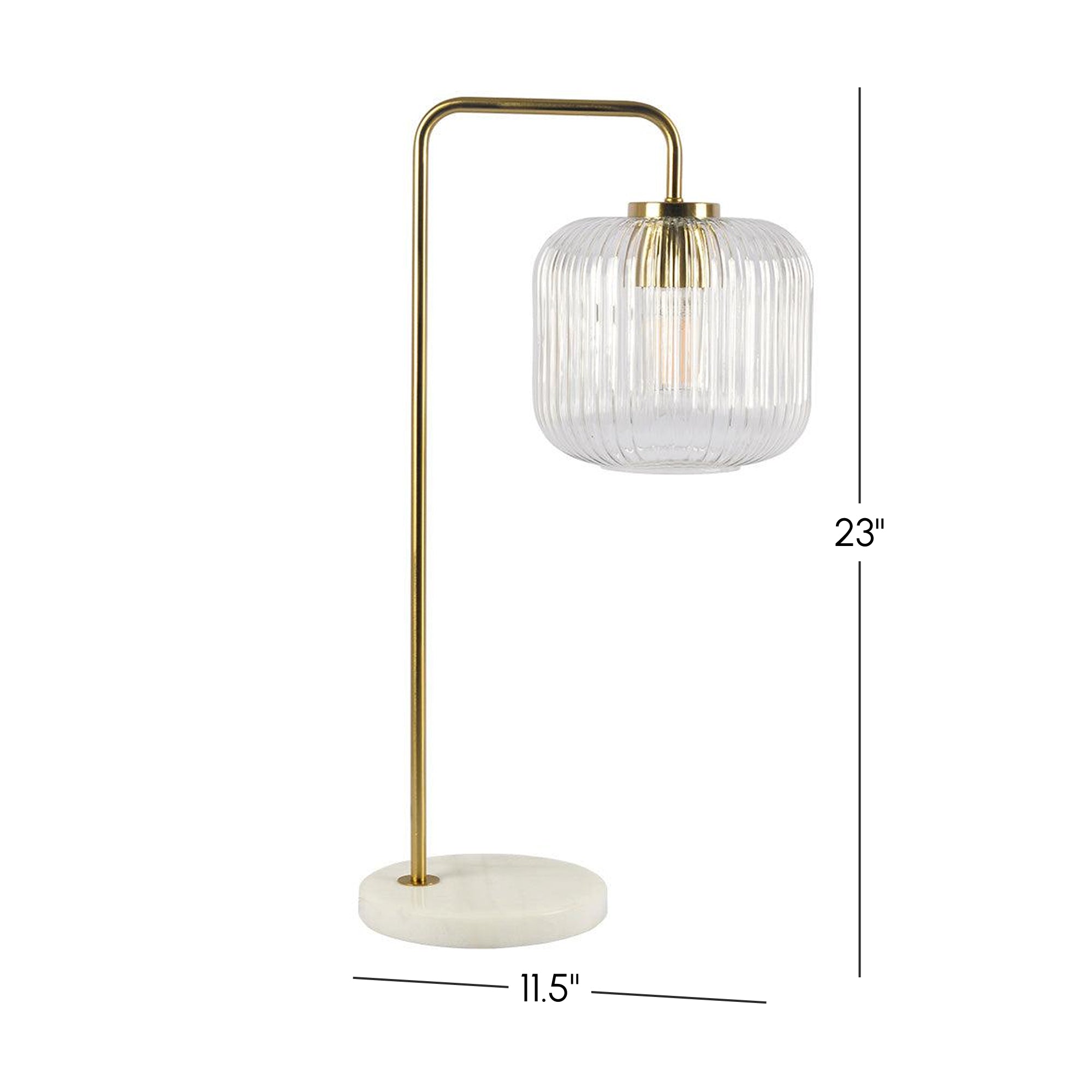 Haven Clear Glass Table Lamp with Gold Brush Metal and Marble Base, Button Control, 11.5" L x 8" W x 23" H, Gold+White