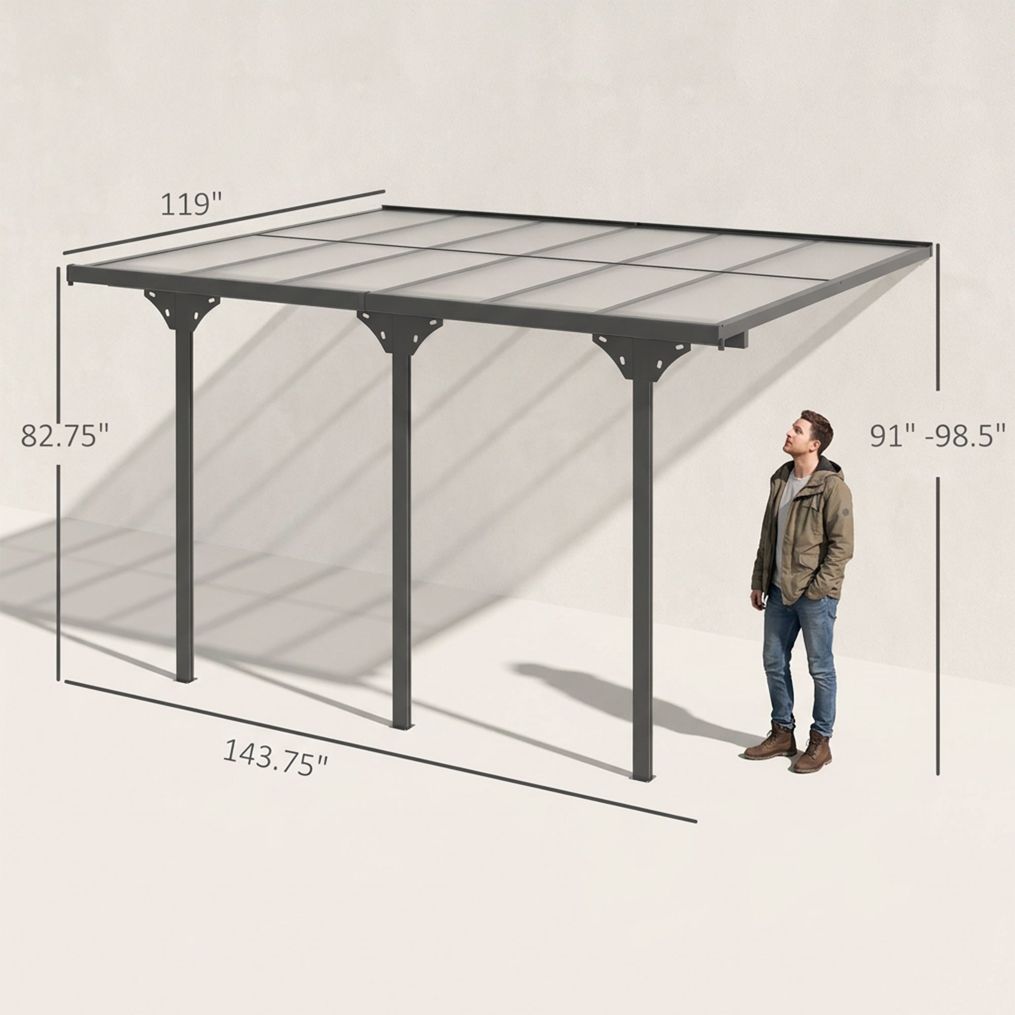 12' x 10' Outdoor Polycarbonate Pergola, Transparent UV Blocking Awning, Hardtop Deck Gazebo, Aluminum, Gray