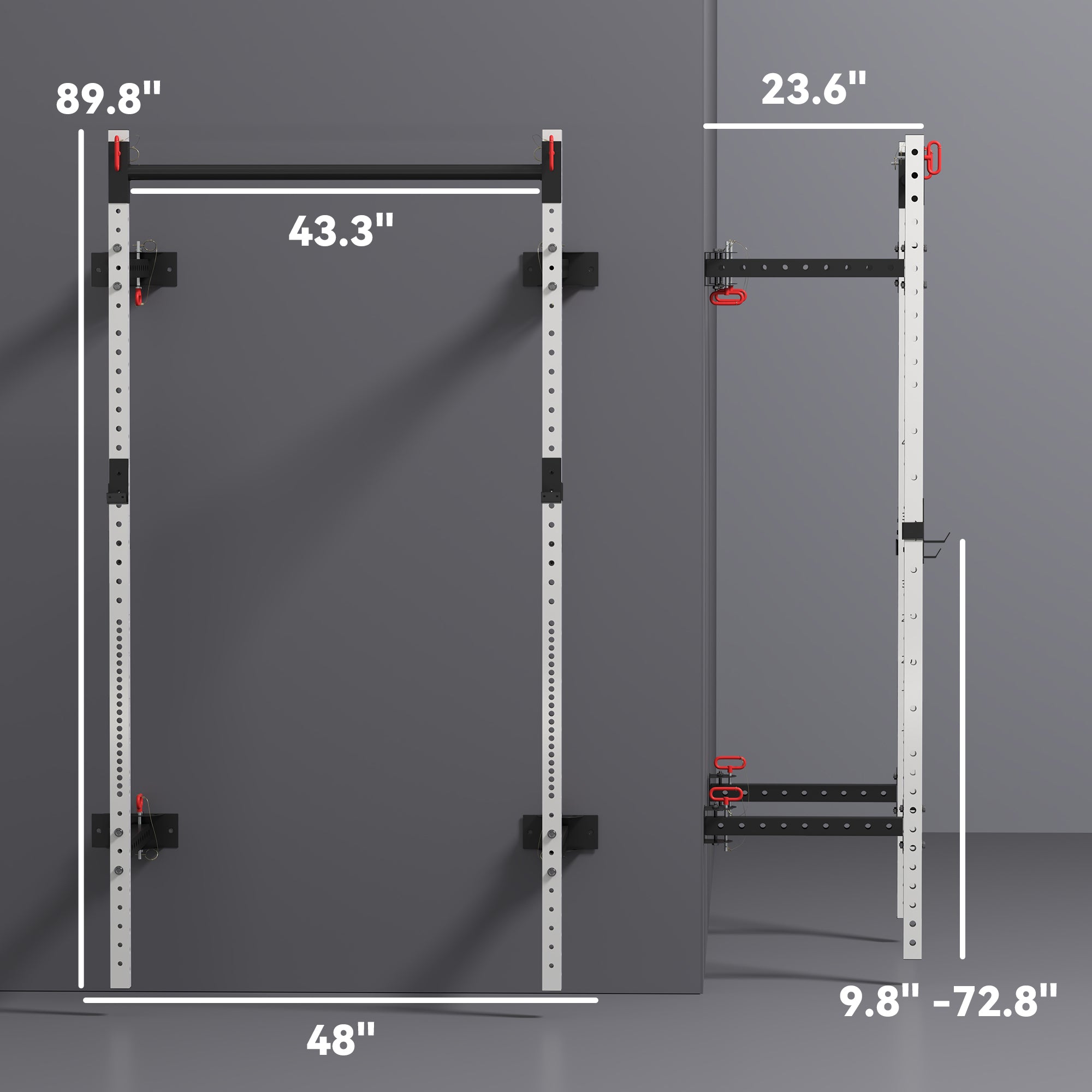 Folding Squat Rack with Pull Up Bar, Wall Mounted and Adjustable, 1000 Pounds Capacity Power Rack, White